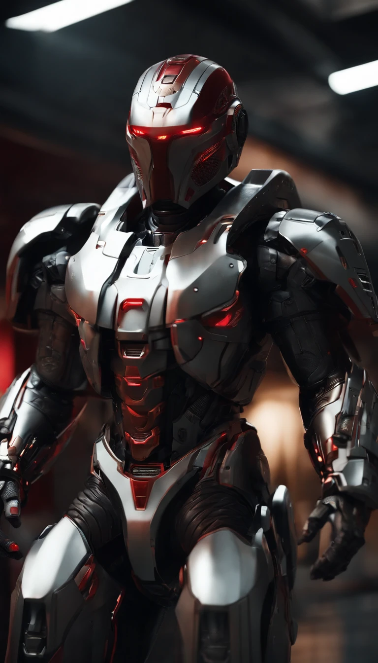 (best quality,8k,ultra-detailed,realistic:1.2), helmet, sci-fi, male focus, armor, architecture, robot, red eyes, surreal art