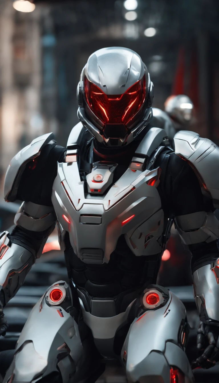 (best quality,8k,ultra-detailed,realistic:1.2), helmet, sci-fi, male focus, armor, architecture, robot, red eyes, surreal art