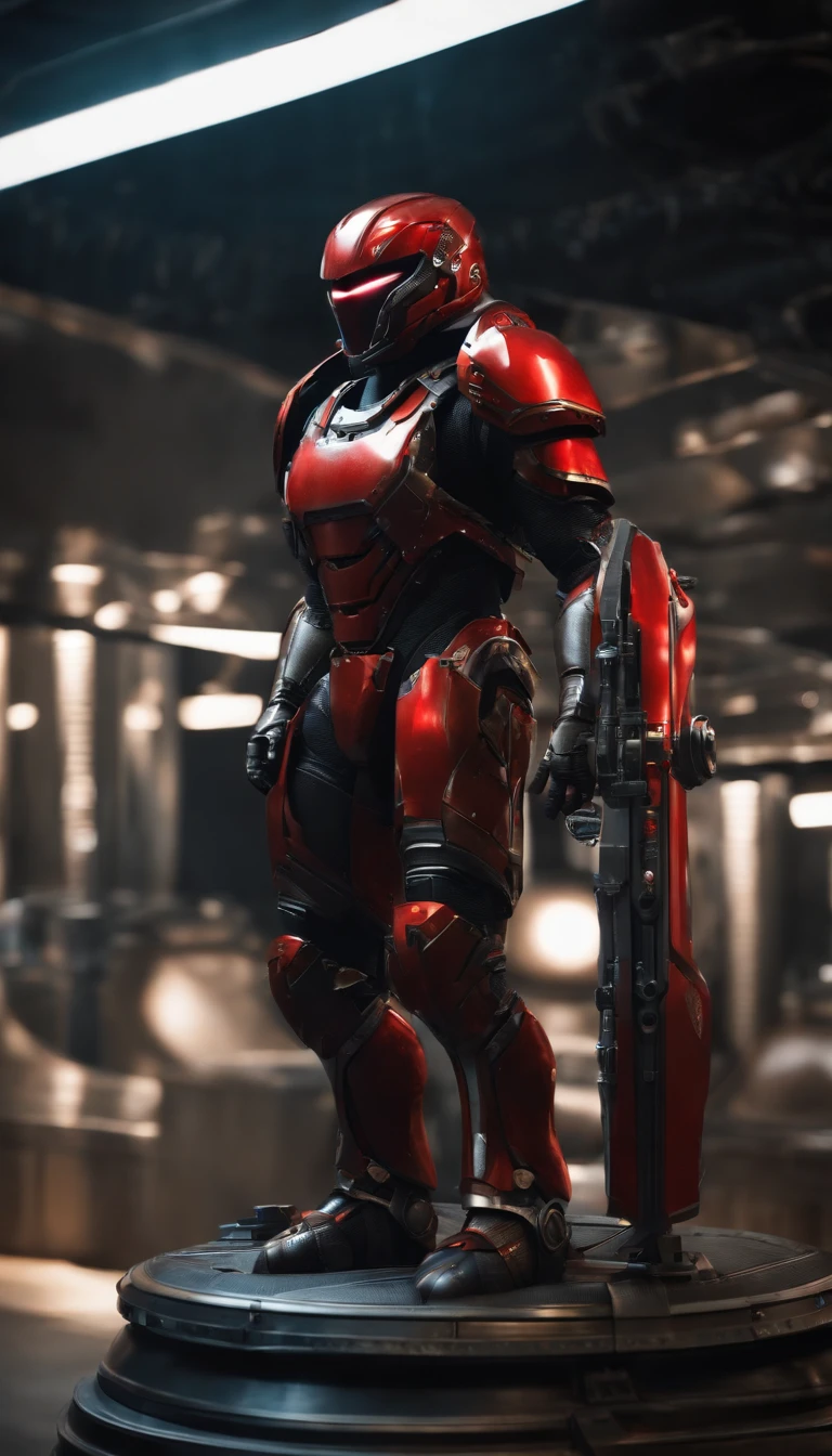 (best quality,8k,ultra-detailed,realistic:1.2), helmet, sci-fi, male focus, armor, architecture, robot, red eyes, surreal art