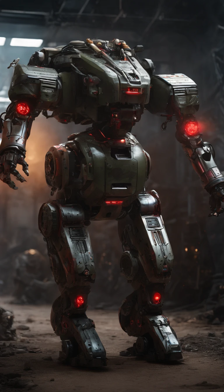 a military combat robot,full body shot shot,8K,red - eyed,Surreal art