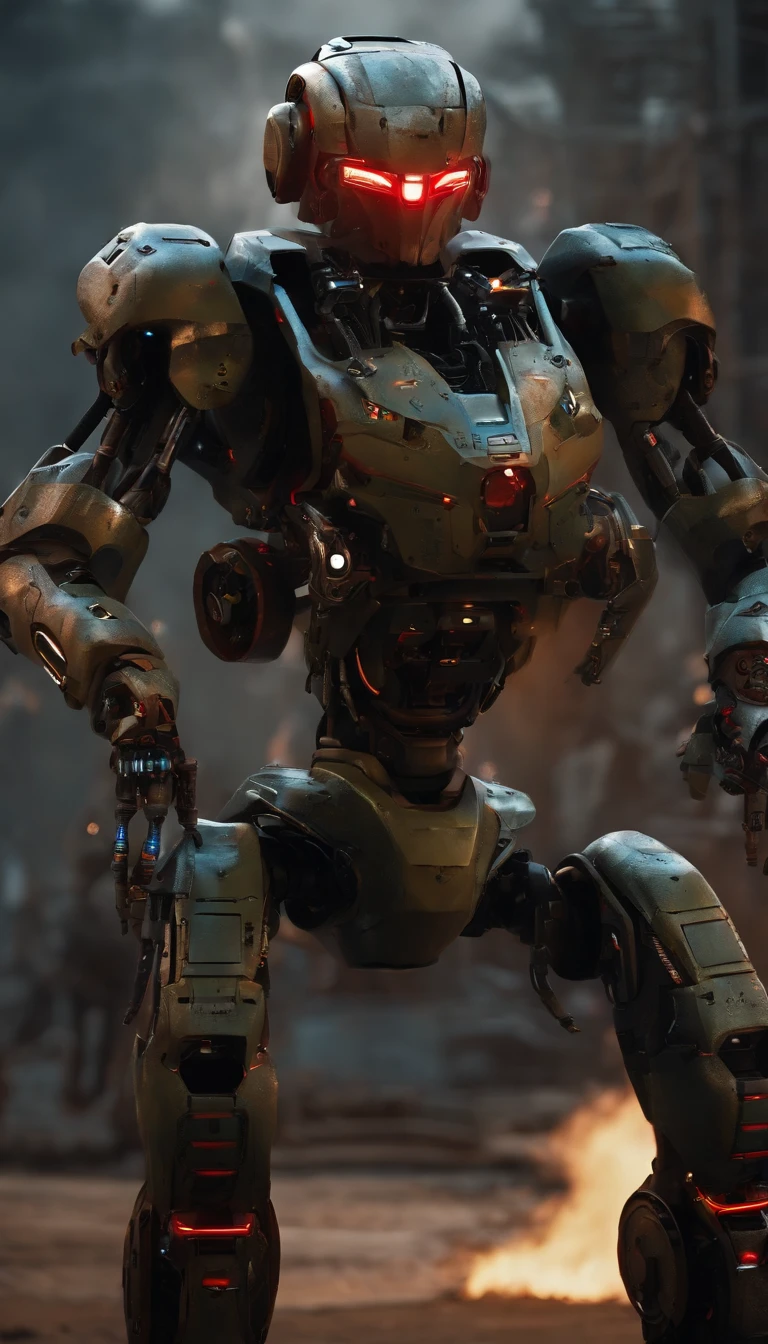 a military combat robot,full body shot shot,8K,red - eyed,Surreal art