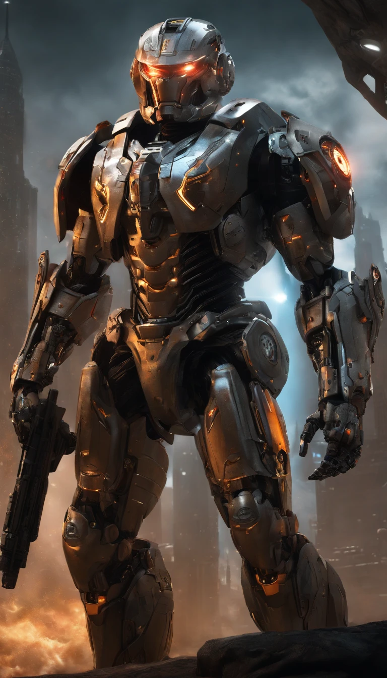 A man in armor standing in front of a city - SeaArt AI