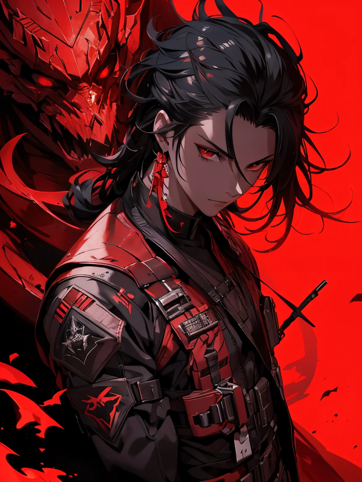 Chinese Style, Chinese Mythology, Cyberpunk, Ink Painting, Mash-Up, 1boy, All Black, Assassin, Stealth, Plain,