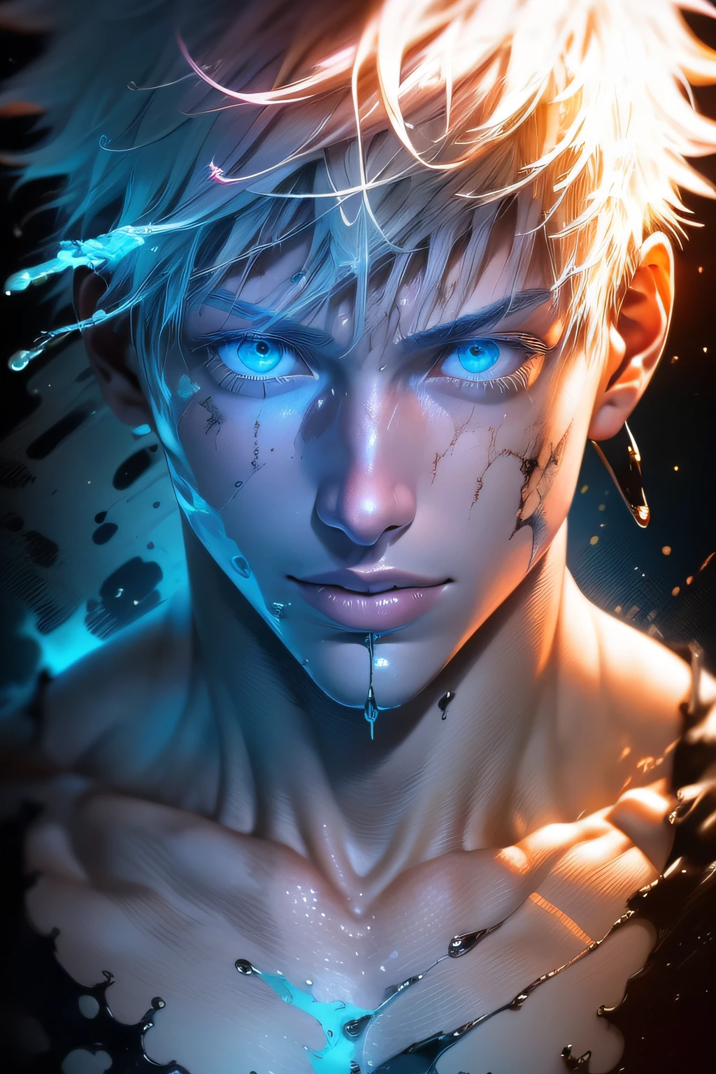A close up of a person with blue eyes and a white hair - SeaArt AI