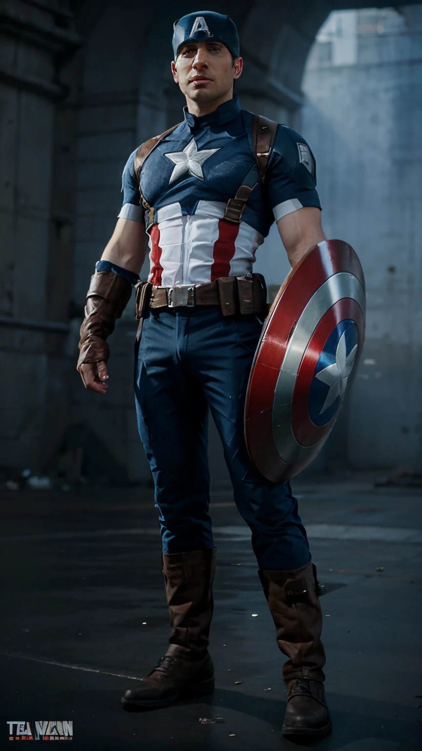 Captain America, bulge pants, realistic, ultra detail, 70mm lens