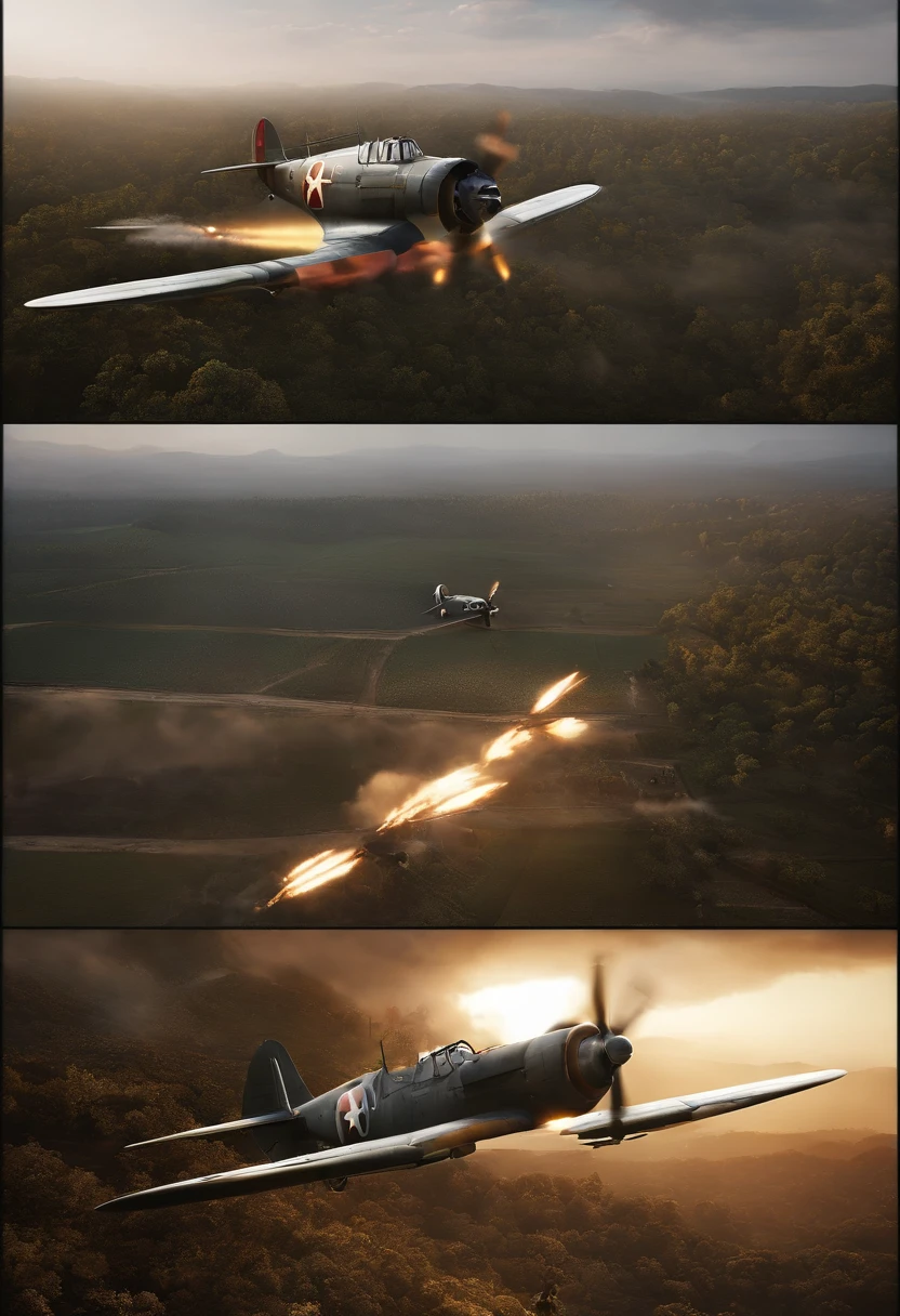 Chengdu air raid scene in 1940,Ki-21-Ia 97 heavy blaster,I-15bis,Unreal Engine5,Ray traching, motionblur, 电影灯光, hyper HD, Best quality, high detal