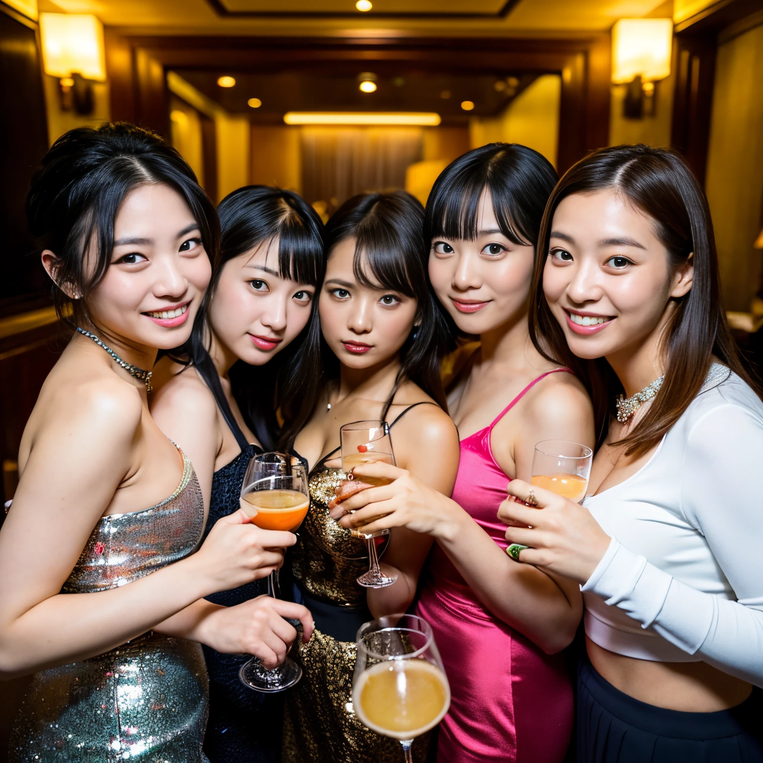 Best-quality, Masterpiece, Ultra-High-Resolution, (Photorealistic:1.4), Raw-Photo, Extremely-Details, Perfect-Anatomy,
at midnight, in luxury hotel suite,
many-girls, group-shot,
all members of the most famous Japanese idol group, all 12-years-old,
having a lots of fun at drinking party,
(((all very completely drunk, all high on cocaine, all completely drunk))), all innocent smile,
all detailed extremely cute faces high on cocaine, all detailed extremely big black solid circle eyes high on cocaine, all detailed extremely beautiful hair, all detailed extremely beautiful bodies, all detailed extremely beautiful breasts, detailed beautiful cleavage, detailed lots of alcohol