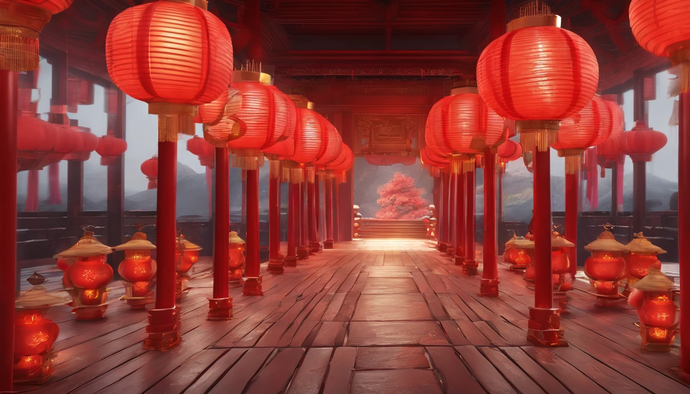 Very beautiful red lantern 3D,Lots of lanterns,Chinese New Year scene,Large depth of field perspective,There are no buildings,Chinese dreamland,Dreamism,Vivid effects and details,Excellent picture quality,A high resolution