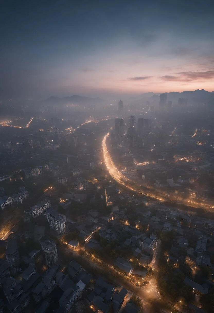 The urban scene of Chengdu being bombed in 1940,10,000 meters in the air,Above the clouds,3 p.m,Unreal Engine5,Ray traching, motionblur, 电影灯光, hyper HD, Best quality, high detal,(bird's eyes view)
