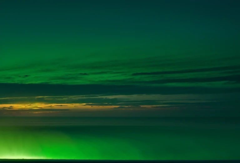 landscape, green sea, sunset, vogue, misty,