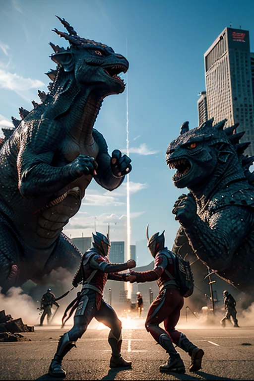 Fighting godzilla and ultraman zerth