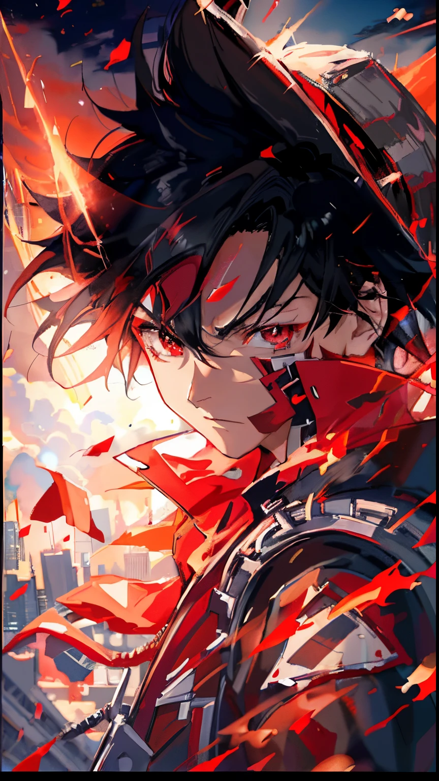 anime boy with black hair and red eyes in a red jacket, anime wallaper, badass anime 8 k, anime wallpaper 4k, anime wallpaper 4 k, anime epic artwork, hd anime wallaper, 4k anime wallpaper, 4 k manga wallpaper, key anime art, official anime artwork, anime cover, epic anime style, ultra hd anime wallpaper, anime wallpaper