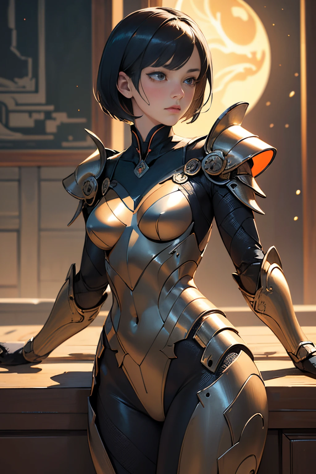 (Artwork of exceptional craftsmanship),(Detailed illustrations,(Art based on a very ideal anatomy),Very detailed and detailed drawing,Delicate lines with slow and rapid,(Realistic texture expression)),[Color tressed main line],[Shinjuku background at night],(HENTAI ANIME) (JapaneseNINJAGirl (Beauty) 15yo student) petite and muscular [Slim body] Short Bob Cut,([hornet] Orange Ninja Battle Armor) scarf [stall] ((Fitting rubber inner) [honeycomb] [edg]) hair adornments (Dull metallic luster:0.8),gravure [KUNOICHI],(Perfectly proportioned),(Fine and beautiful skin expression [realistic skin detail]),(Design built to the highest level,[Advanced structural understanding of materials],Ideal color coordination),(Intricate and beautiful decoration (Dense detail)),(More on shiny hair),[Perfect hand details],(Beautiful perfect face [Realistic face details]),[Clear gaze],[long and beautiful eyelashes],[Perfect eye details (Eyes beautifully drawn down to the smallest detail)],(detaileds,high-detail),((Precision Detail),[multi-layer texture],HighQuality,hight resolution),[(Accurate simulation of light-material interactions),Understanding Airflow,Mechanically correct representation],[Visual art that conveys a sense of narrative] [Full body like],[[Desaturation]].