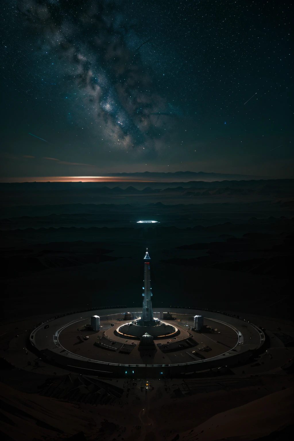 On Mars, many high-tech base groups are under construction. Scientific research bases are spread over a vast land. Robots, starry sky, building base details, ultra-wide-angle lens, high realism, light and dark contrast,