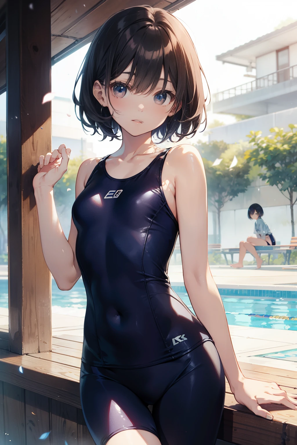 top-quality、Full limbs、complete fingers、Slender beauty、Bery short hair、knee high、School swim wear、Small eyes、Colored leaves