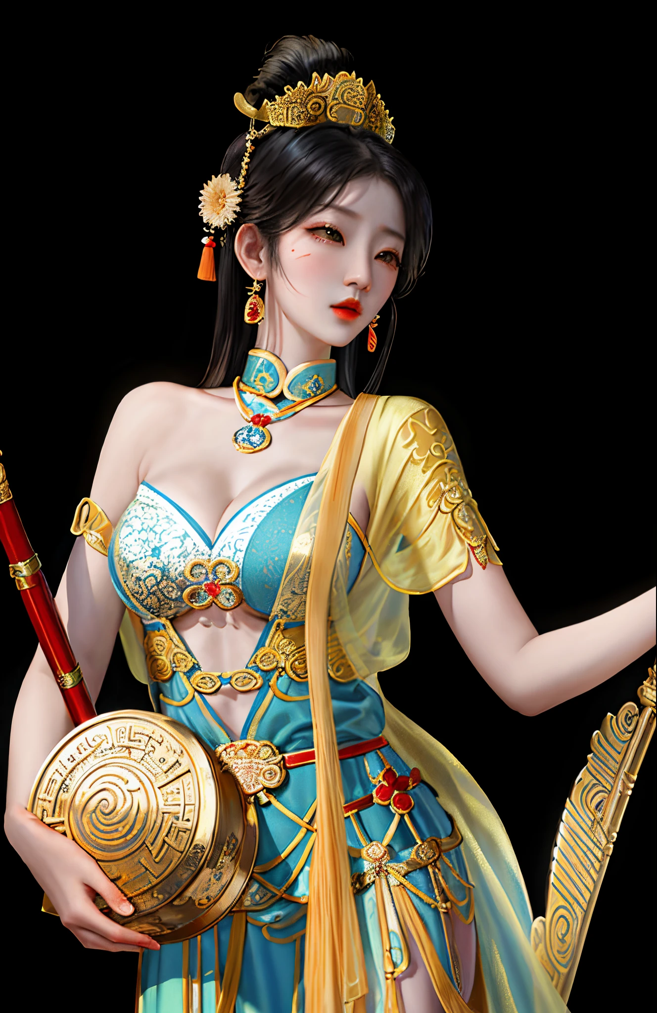 Dunhuang ancient style, The woman holds the instrument, Exquisite renderings of the Tang Dynasty, , ancient chinese goddess, Princesa chinesa antiga, 8K, Exquisite renderings of the Tang Dynasty, 8K high quality detail art,