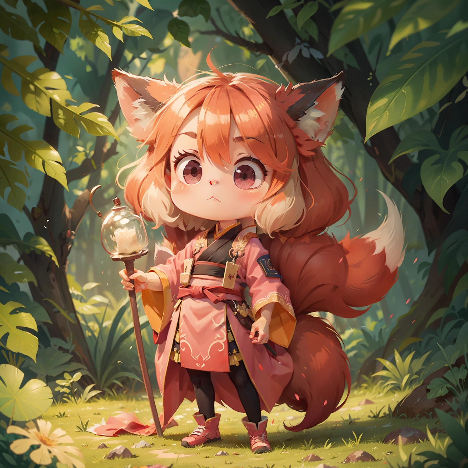 Remove Ande merge with background color，Wearing pink fox area，Hanfu