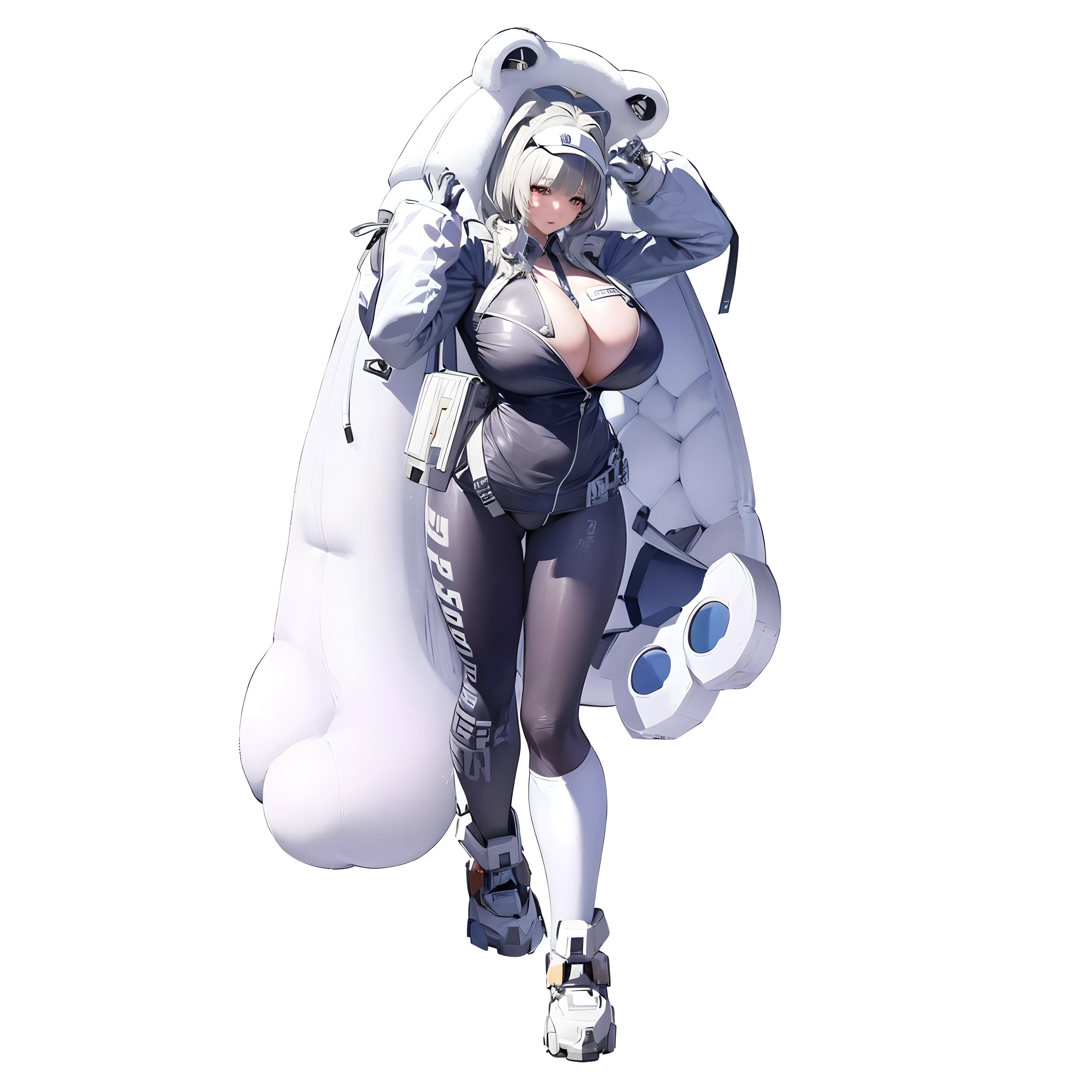 a woman in a white coat and a white cape walking, fully robotic!! catgirl, from the azur lane videogame, twintails white_gloves, digital art from danganronpa, azur lane style, sfw version, ( ( character concept art ) ), white cat girl, characters from azur lane, tifa lockhart with white hair, official character neve from nikke