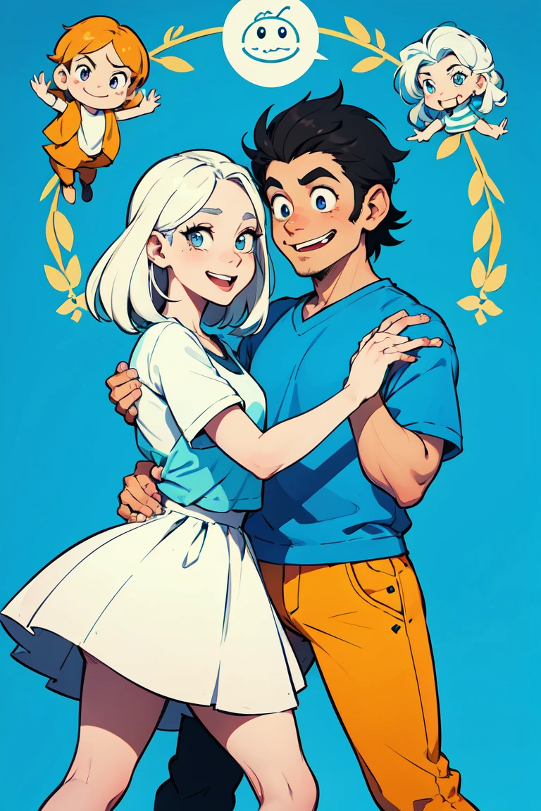 Image of a man and a woman hugging each other., el  hombre tiene playera blanca, y la mujer tiene blusa color blanca, ojos cafeces. Arte de dibujos animadosstyle, Arte de pintura de dibujos animados digitales, Pintura digital de dibujos animados, Pareja encantadora, Estilo de arte de dibujos animados, pareja sonriente, cartoon style illustration, Arte digital de dibujos animados, Pareja feliz, Arte de dibujos animados, Caricatura de arte digital, Estilo de arte de Disney, Estilo de arte realista, Renderizado 3D estilizado, Disney Artstyle