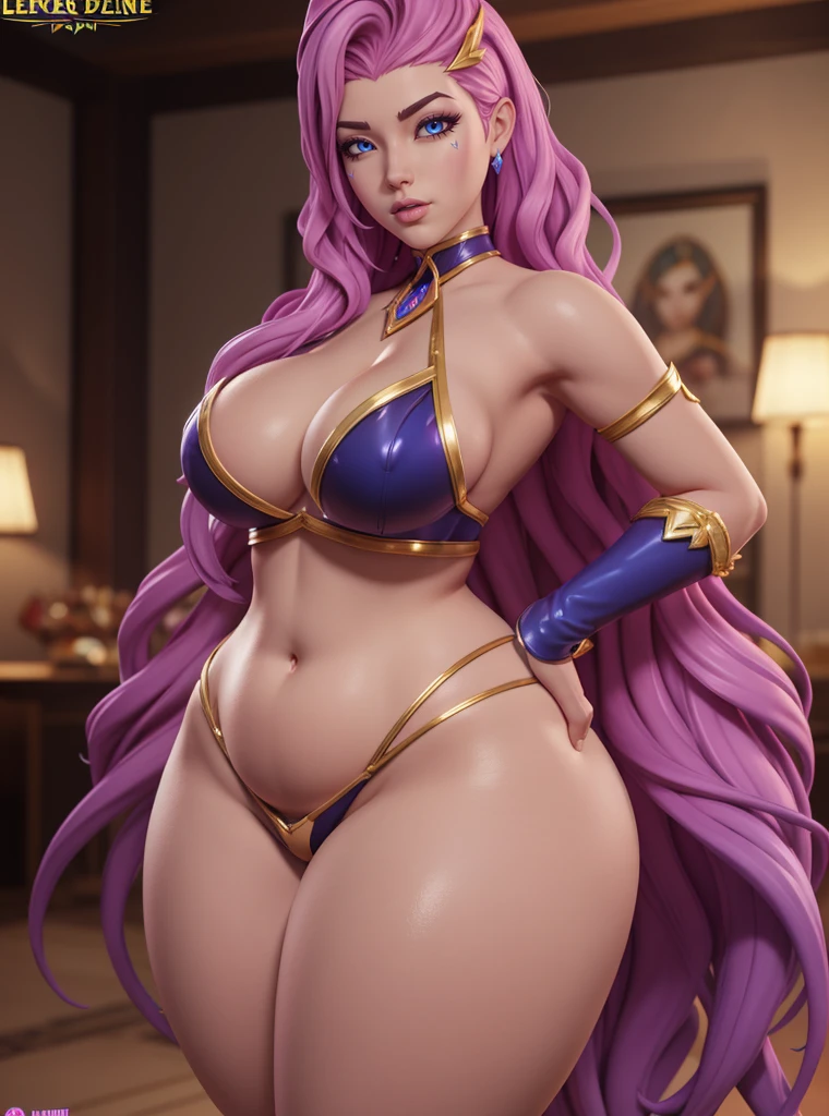 master piece, very high quality, Official Art, Beautiful and Aesthetic: 1.2), ultra-detailed complex 3D rendering of the face, ultra-detailed eyes, ultra-detailed perfect nose, ultra-detailed perfect glossy mouth, seraphine league of the legends., (wide hips:1), (big buttocks:1), (thick thighs:1), (small waist:1), (gigantic breasts:1)