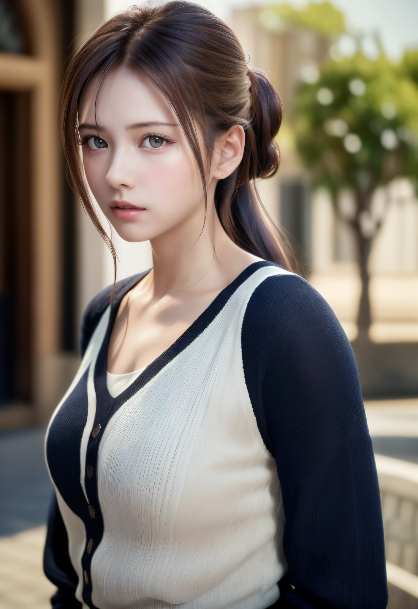 A close up of a woman with a black and white top - SeaArt AI