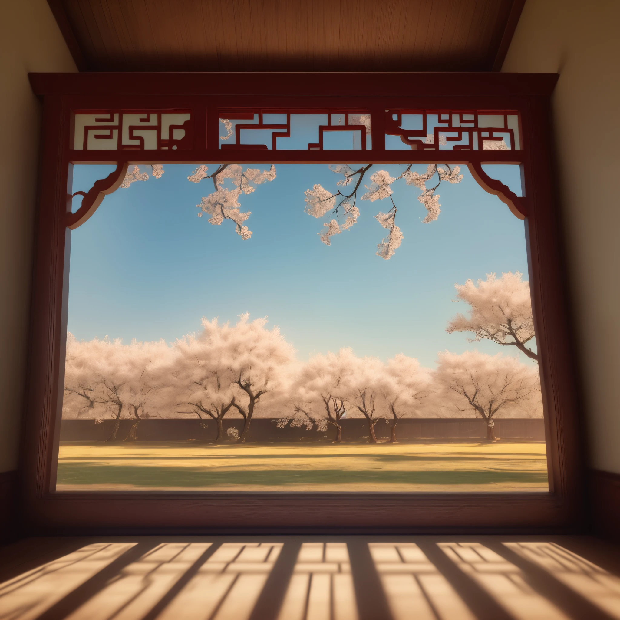 Ancient Chinese scenes，paper cut out，shadow play，springtime，4k，large scene