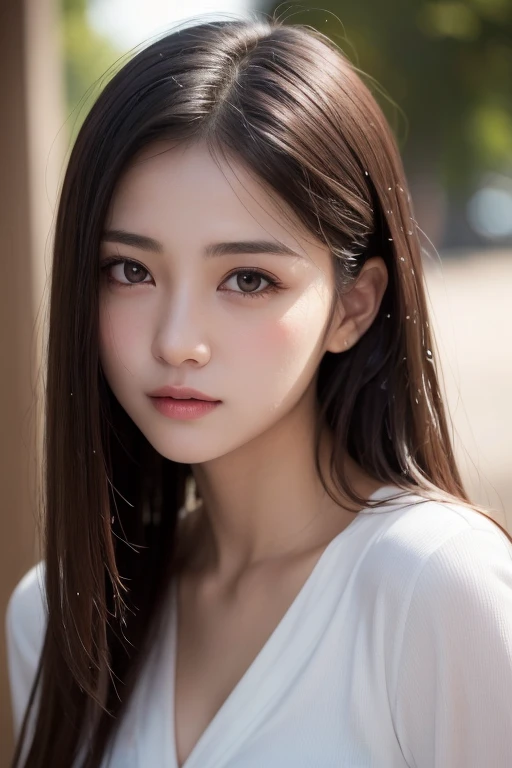 Dress up、(Photo Real:1.4)、(A hyper-realistic:1.4)、(Photorealistic:1.3)、 (Gentle lighting: 1.05)、(Improve video lighting quality:0.9)、32 k、 1girl in、16yo girl、photorealistic lighting、Back lighting、Facial Lights、raytrace、(Bright:1.2)、(Increase quality:1.4)、 (Top quality real texture skins)、Fair eyes,A delicate and delicate face、 (tired and sleepy and satisfied : 0.0), Close-up of the face, Wet White Button Up Shirt : 1.3, (Bodyline mood improvement:1.1)、Glossy skin、 Star、韓国アイドル、乃木坂アイドル、Gravure Idol Pose、Beautiful actress、Neat and clean woman、 full body Esbian