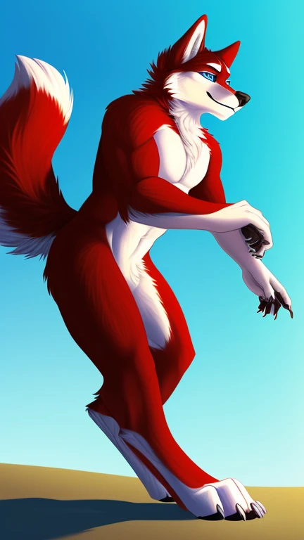 Female, canine, wolf, red fur, full breast, standing, vagina, NSFW, perfect, realistic looking, tail, fur body, fur all over, bioluminescent markings,