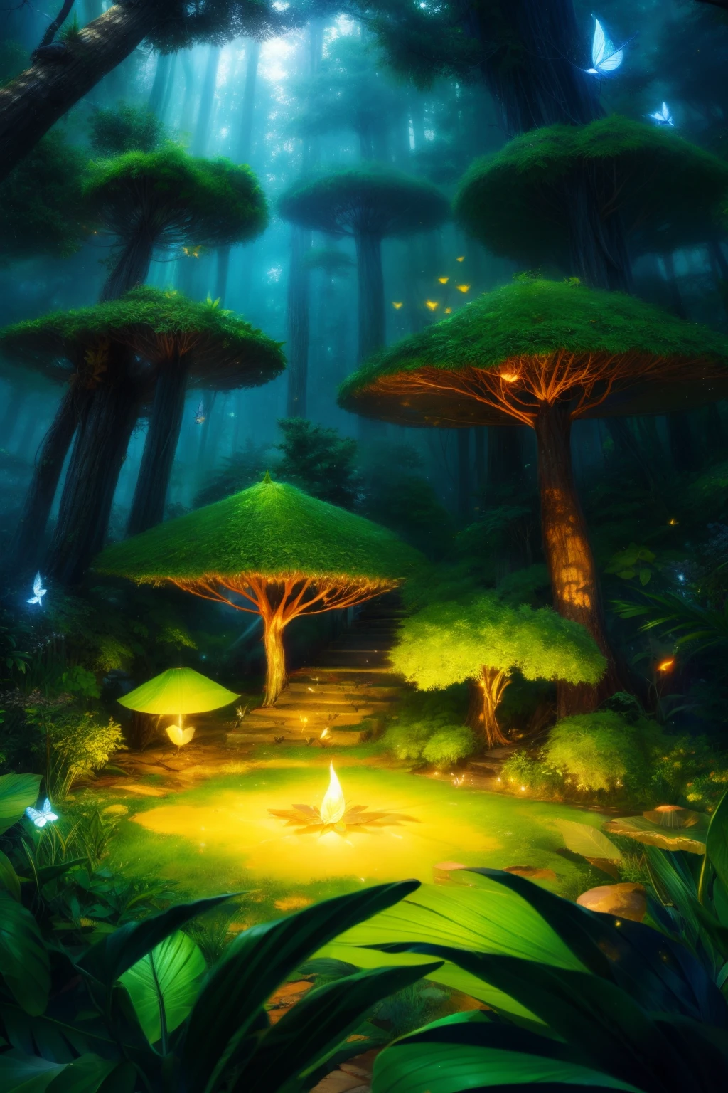 tmasterpiece, Best quality at best, (The is very detailed的 CG unified 8k 壁纸), (Best quality at best), (Most Best Illustration), (The best shadow), Forest themed with natural elements. Tall trees, quiet streams, Glowing small mushrooms, surrounded by exquisite leaves and branches, with fireflies and glowing particle effects,, (nature elements), (Jungle theme), (foliage), (branch), ( glowworm), butterflys, (delicate leaves), (Glow), (particle effect). , isometric 3D, octaneratingrendering, Ray traching, 超詳細