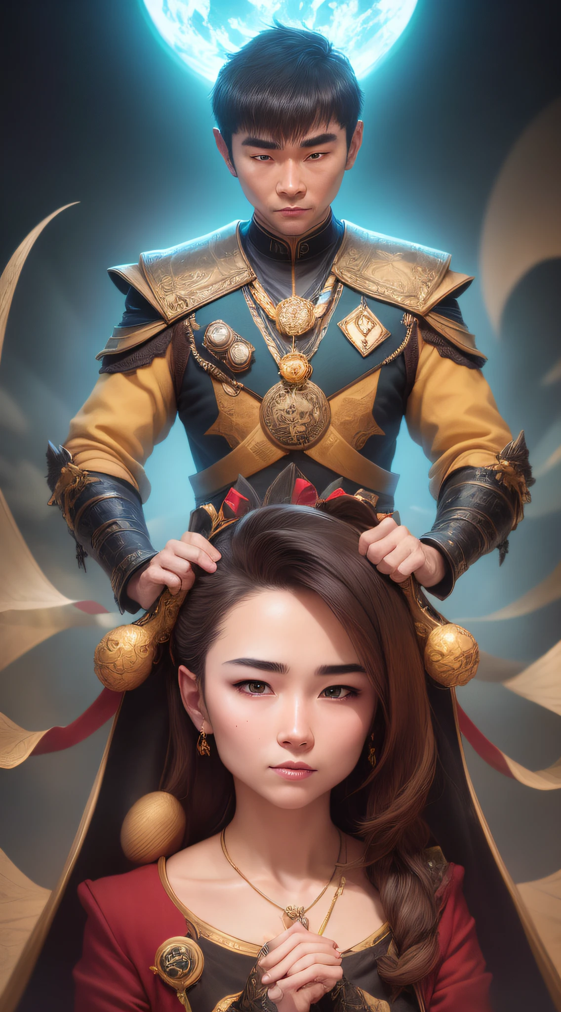 tarot cards,had his hands folded,Vulcan salute,attention, There is a halo behind the head,finely_Detailed pubic hair, perfect pubic_body, perfect pubic_The eye, perfect pubic_the face, perfect pubic_Dita,