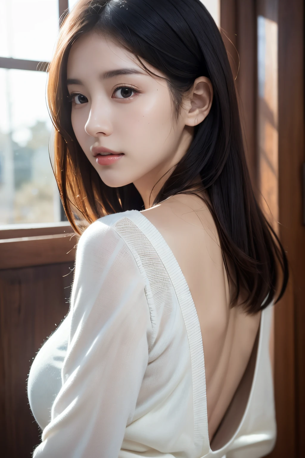 Dress up、(Photo Real:1.4)、(A hyper-realistic:1.4)、(Photorealistic:1.3)、 (Gentle lighting: 1.05)、(Improve video lighting quality:0.9)、32 k、 1girl in、20 years girl、photorealistic lighting、Back lighting、Facial Lights、raytrace、(Bright:1.2)、(Increase quality:1.4)、 (Top quality real texture skins)、Fair eyes,A delicate and delicate face、 (tired and sleepy and satisfied : 0.0), Close-up of the face, School Sweater : 1.3, (Bodyline mood improvement:1.1)、Glossy skin、porn star、韓国アイドル、乃木坂アイドル、Gravure Idol Pose、Beautiful actress、Neat and clean woman、 full bodyesbian