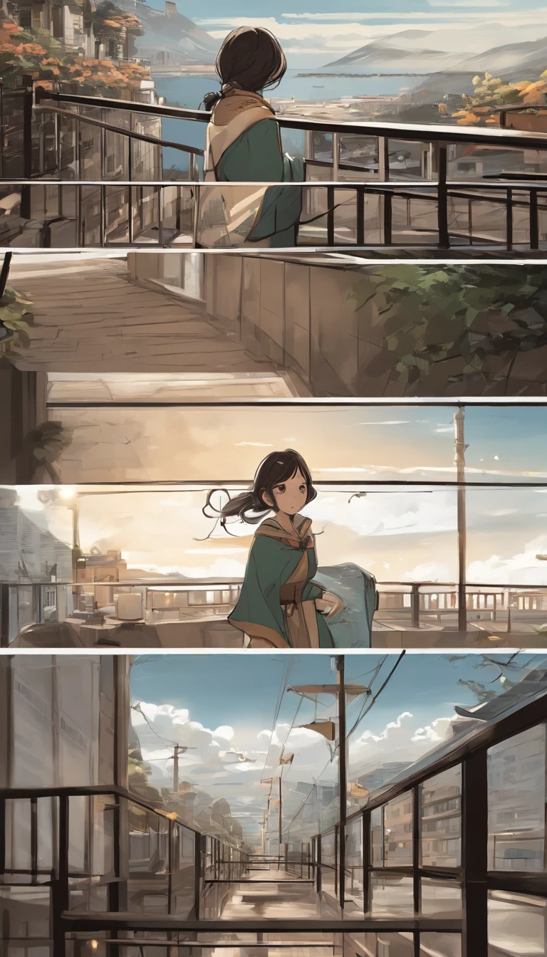 comic strip,Hong Kong comic book style,Fengyun comic style,(((Comic storyboard))),Two-dimensional picture,Makoto Shinkai's style,Makoto Shinkai manga art,Teenage girl,The narrow streets of the town,starrysky,Vibrant colors,ultradetailed,line sleek,high high quality,8K,tmasterpiece, The little ram stands in the middle