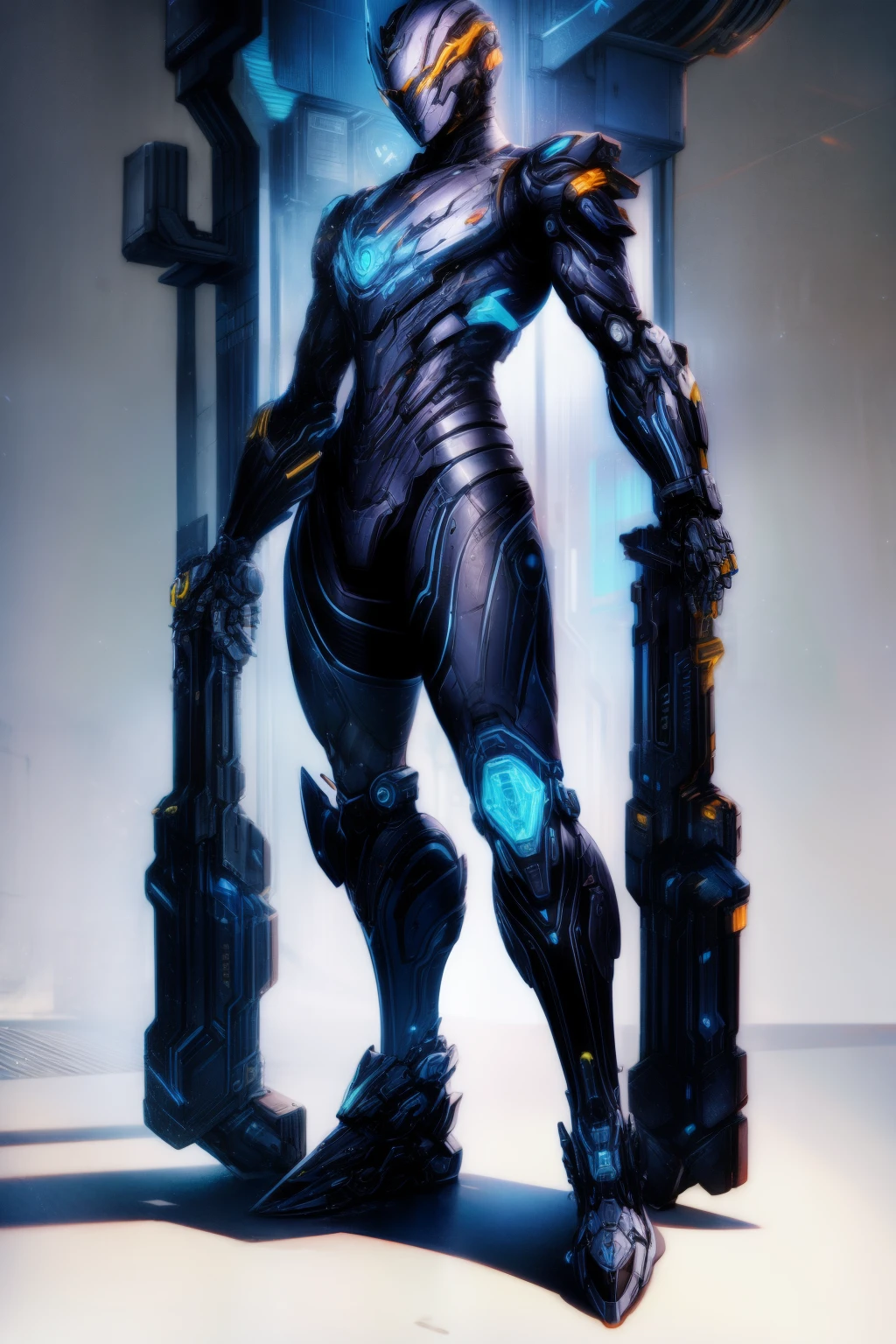 Wear a robot suit, Mechanical Wonder, cyber punk personage, cybernetic guardians, futuristic armor, Full body lesbian, front poses, RHAD, iintricate (Steel metal [rust]), United, warframe style, Cyborg, Male body and armor, chainsawman