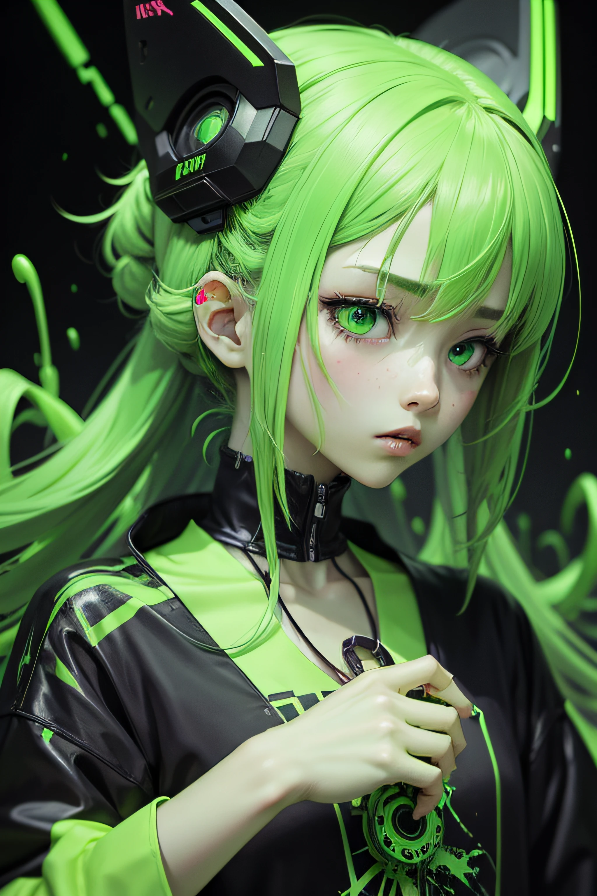 Neon green color anime phonek brain sick horror album cover