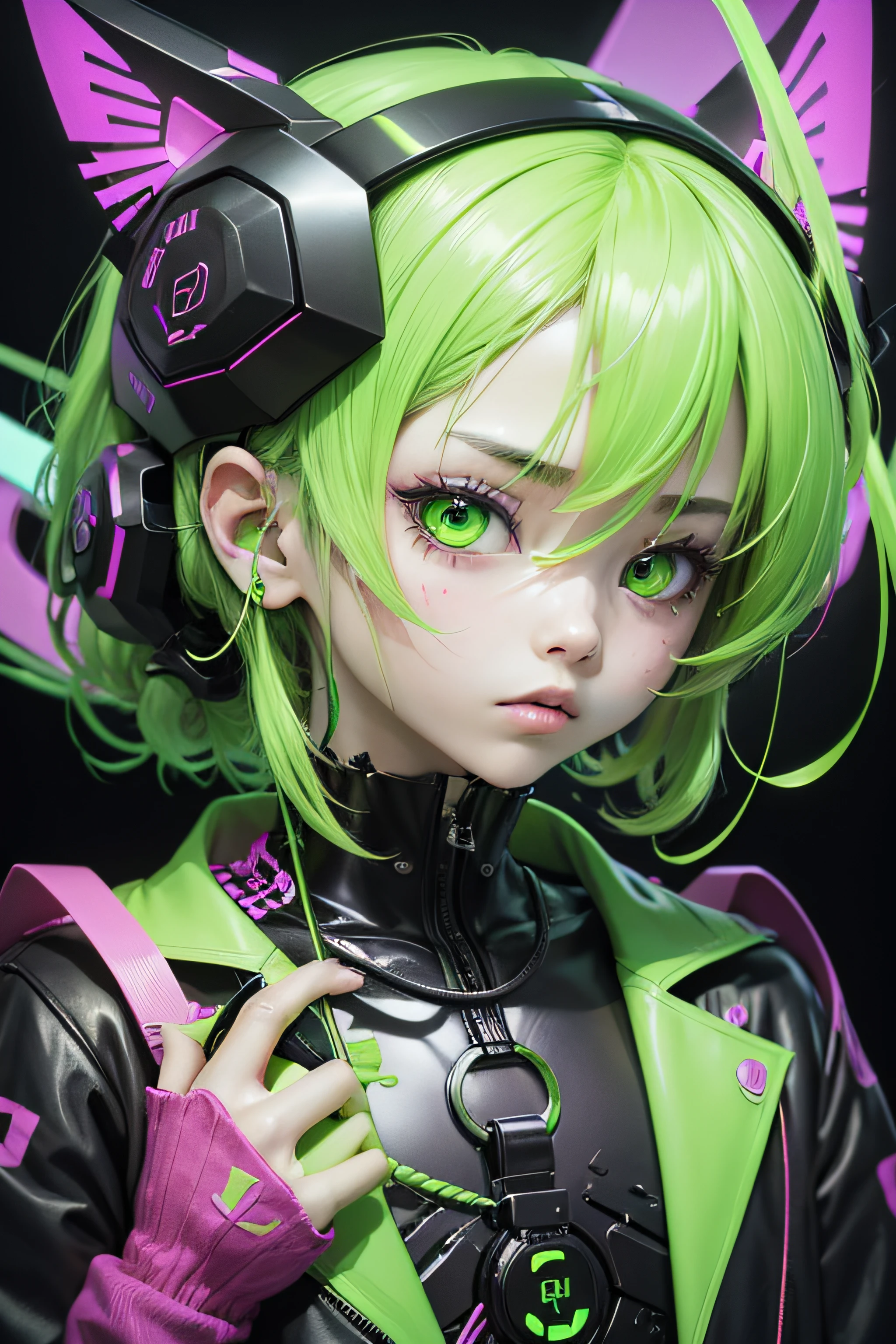 Neon green color anime phonek brain sick horror album cover