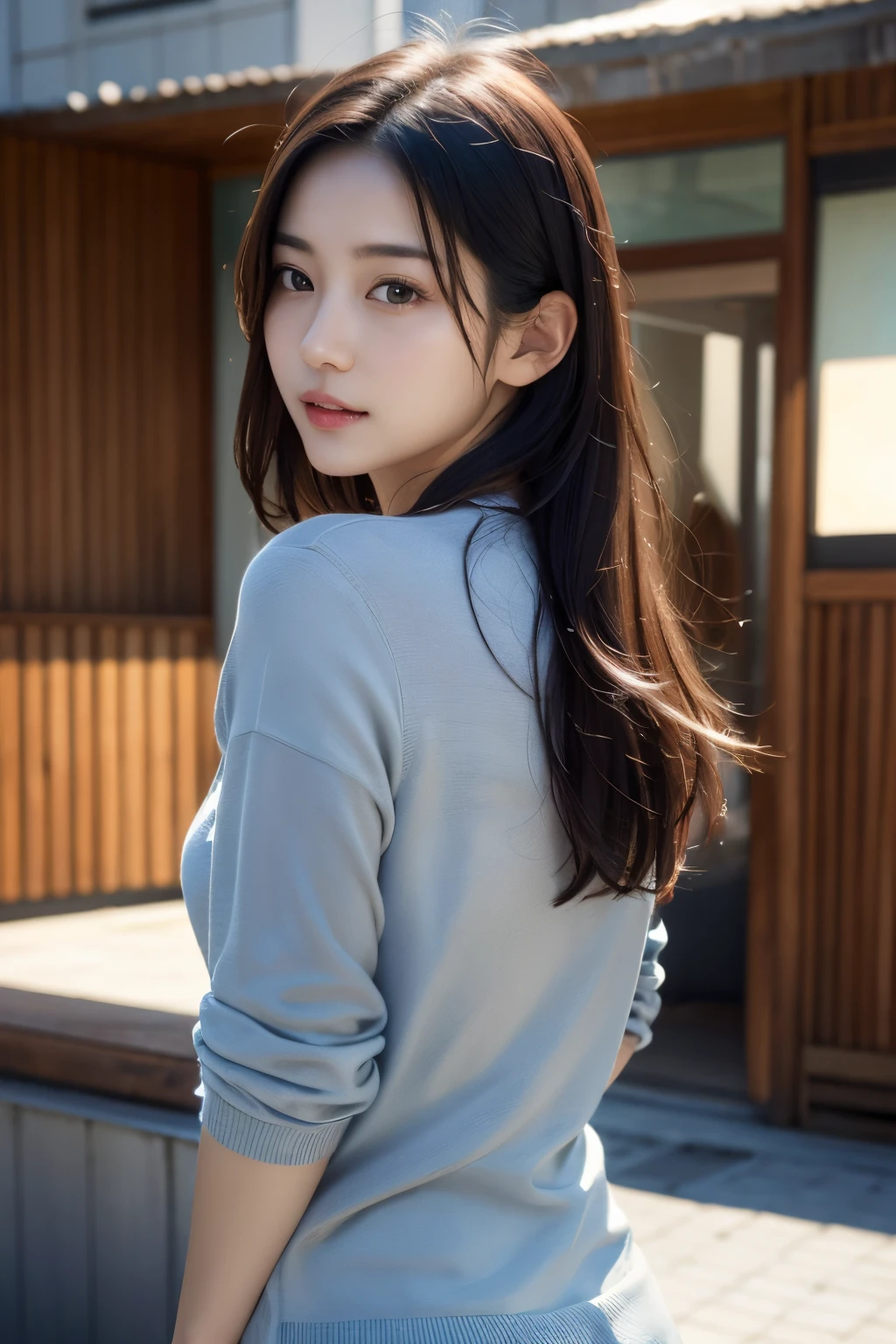 Dress up、(Photo Real:1.4)、(A hyper-realistic:1.4)、(Photorealistic:1.3)、 (Gentle lighting: 1.05)、(Improve video lighting quality:0.9)、32 k、 1girl in、16yo girl、photorealistic lighting、Back lighting、Facial Lights、raytrace、(Bright:1.2)、(Increase quality:1.4)、 (Top quality real texture skins)、Fair eyes,A delicate and delicate face、 (tired and sleepy and satisfied : 0.0), Close-up of the face, School Sweater : 1.3, (Bodyline mood improvement:1.1)、Glossy skin、 Star、韓国アイドル、乃木坂アイドル、Gravure Idol Pose、Beautiful actress、Neat and clean woman、 full body Esbian