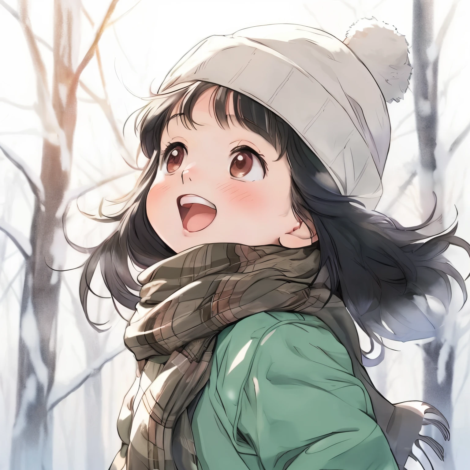 Anime girl wearing hat and scarf looking up at something, Anime visuals of a cute girl, Cute Anime Girls, Cute and natural anime face, cute anime, a beautiful anime portrait, Very cute anime girl face, cute anime girl portraits, cute kawaii girls, cute anime face, cute anime girl portraits, cute anime style, kawaii realistic portrait, lovely art style, anime style portrait
