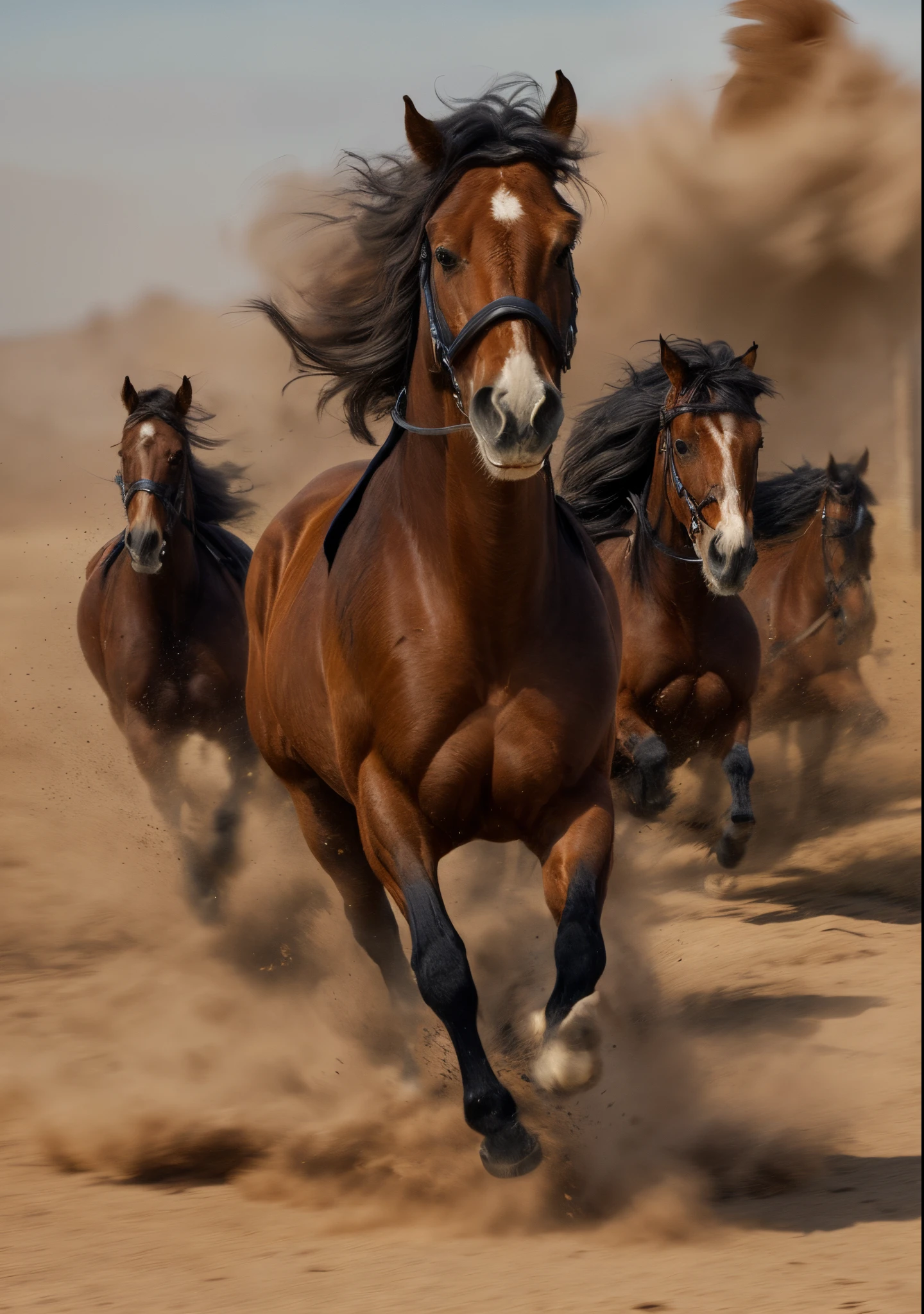 wild horse galloping three quarter face, turning left, mane in the wind, elegant, splendid, first-person view, Hasselblad, masterpiece, super detail, 8k