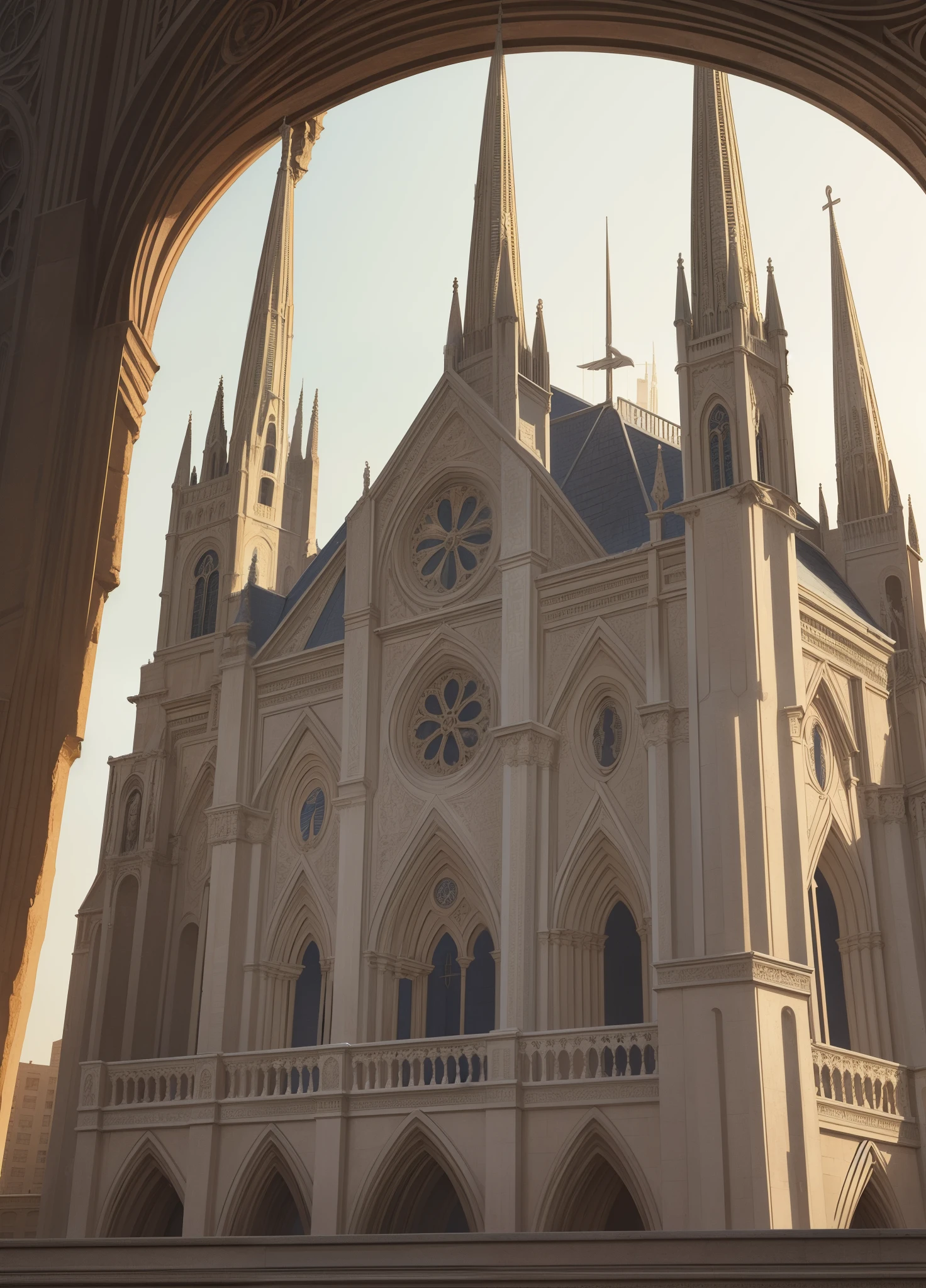 A Gothic-style church in Cairo carved from stone with many intricate and sharp details on the façade, with drawn and pointed towers in the building. --auto --s2