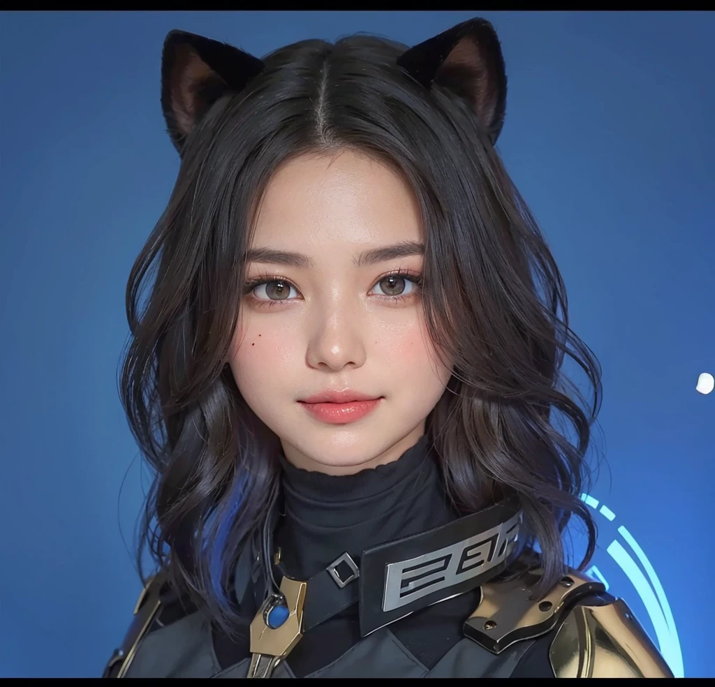((masterpiece, top quality, high definition)), one girl, (photorealistic: 1.4), solo, white background, snow-white background, ((from above, slightly above, looking up at the viewer, looking up, looking up at the camera, staring at the camera)), mouth closed, happy smile, happy smile, happy smile, pretty black hair, short hair, big eyes, clear double eyelids, eyelashes, ears out, long neck, long neck, absolute area, (draw all head, shoulders), 19 years old, attractive proportions, shiny skin, clean collarbone, face in golden proportions, perfect face, tearful mole, mole on chest, bangs, clean bangs, lip gloss, thin lips, fair skin, naked, big breasts, small face, small face, draw all head, draw all shoulders,