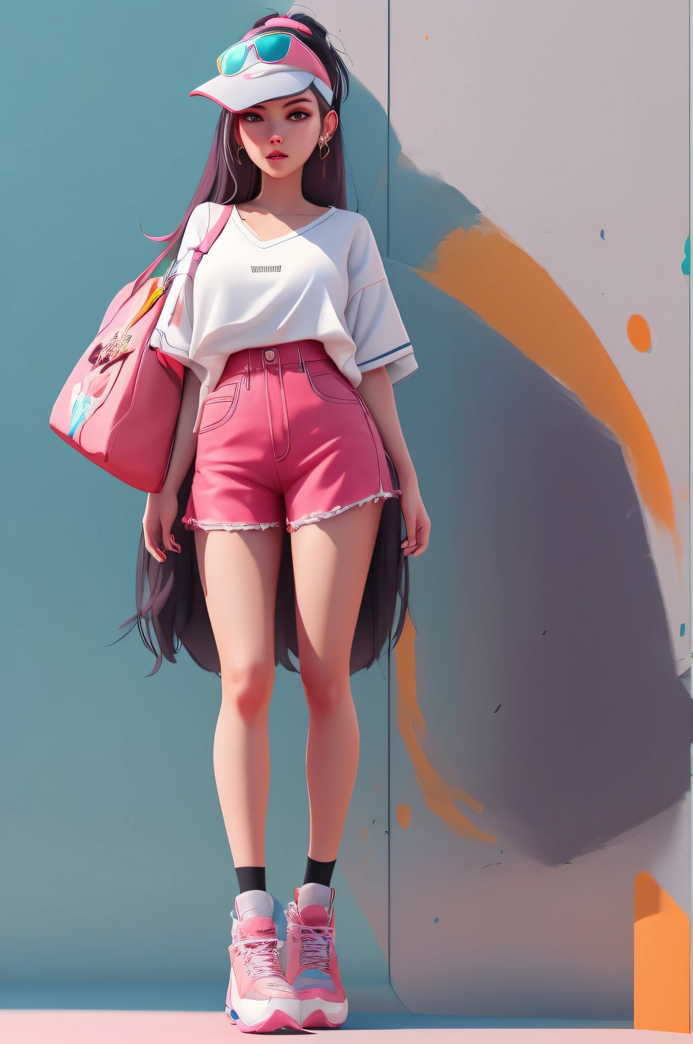 Realistic 3d cartoon style rendering, girl, summer trend fashion clothing, candycolor clothes, new pop portrait, fashion illustration,vibrant colors, neon realism, made by POP-Mart, glossy and delicate, clean background, 3d rendering, OC rendering,8K