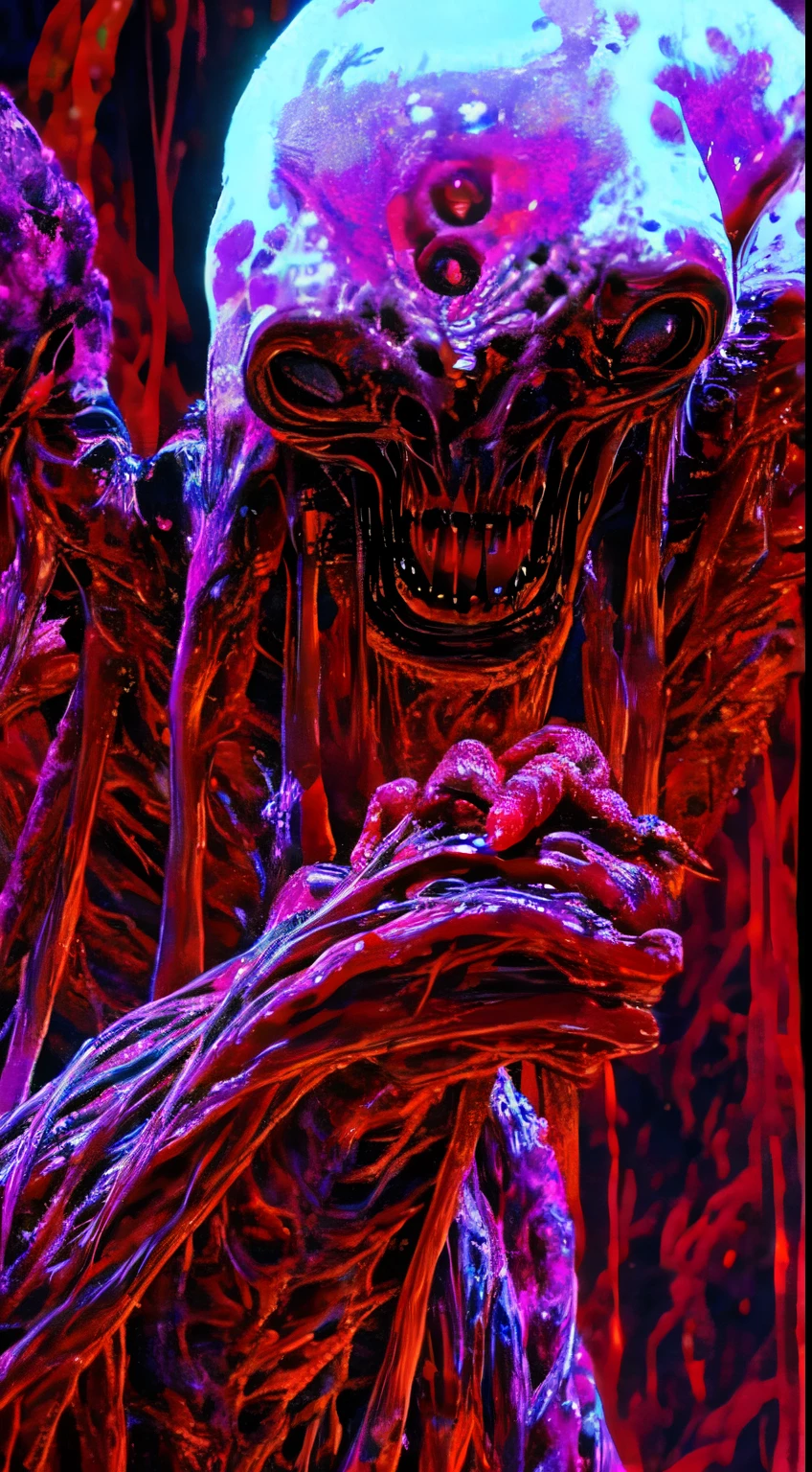 UHD, fractal ,HDR,higheres, best quality, 4k,((Extraterrestrial_creatures_goru)), putrefaction, body horror, insaneß detailed, hyper intrincate details, body terror, terror body, horror body, ,gore, (monster gore), solo, ((demon_guro satanism)), cannibalism, (Extraterrestrial_creatures_gore_horror_body_demoniac),  multiples limbs, , Horror body, terror body, terror, horror, injury, blood, ((organs exposure)), ((brain exposure)), (intestines exposure), (demon monster), terrorific, (multiples eyes), scarred, bloodying injury, ((necrotic skin meat)), (( human sacrifice)), (animal sacrifice) , qliphotic, spectral aura, qliphotic demon, ((necrotic body)), necrotic look, chromatic, malevolent, creapy, blood bloodying