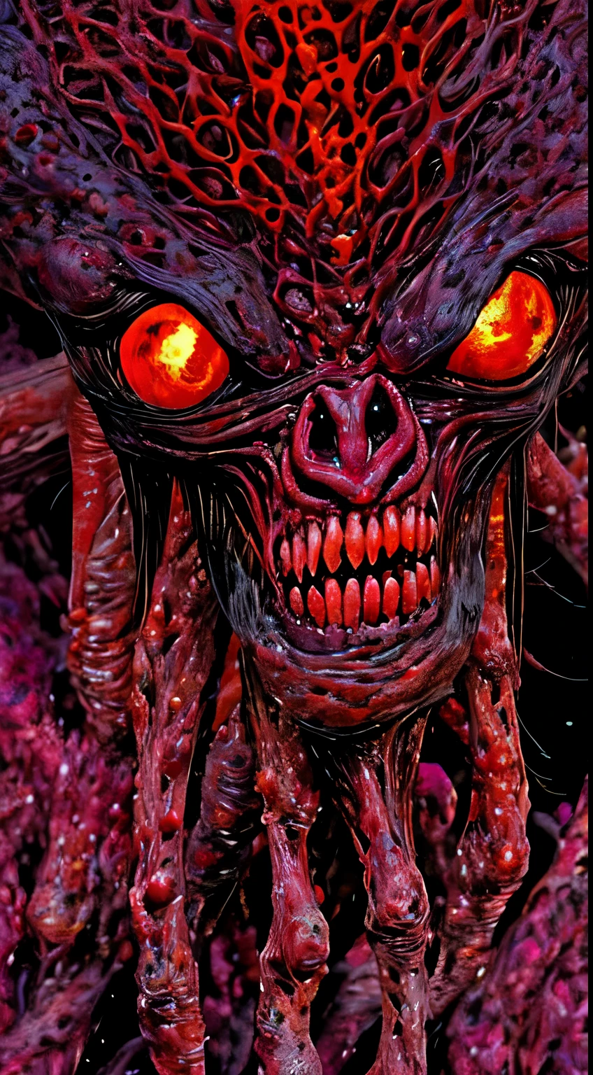 Acrylic painting Fantastic surrealism vivid sci-fi illustration。Zaleska Tepes Fat evil nightmare with c0l0r style eyes and sharp teeth, Ral-Melting Abyssues in 8k resolution, Abx, ral-dissolve