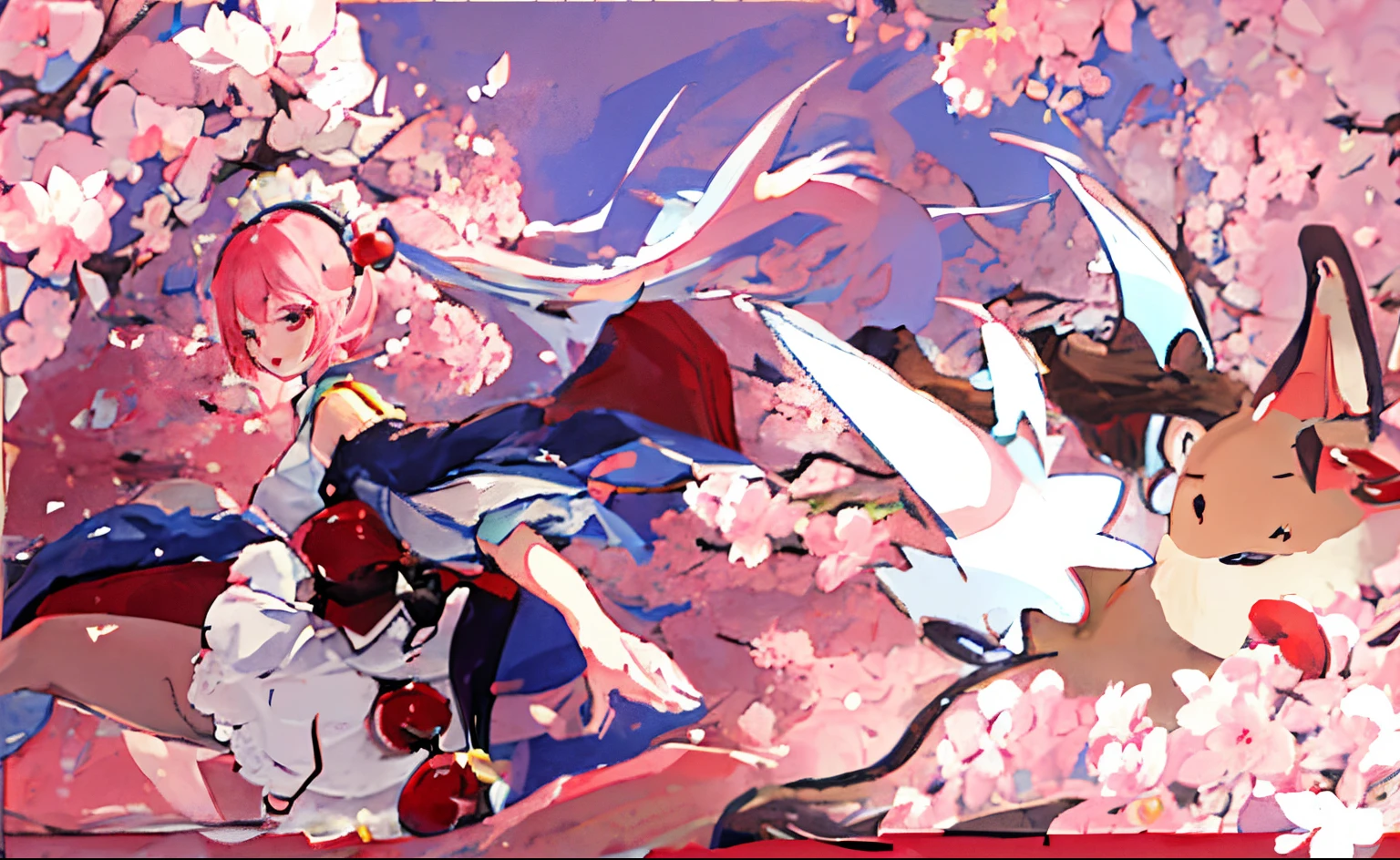 girl among cherry blossoms,anime,the maid outfit,onmyoji