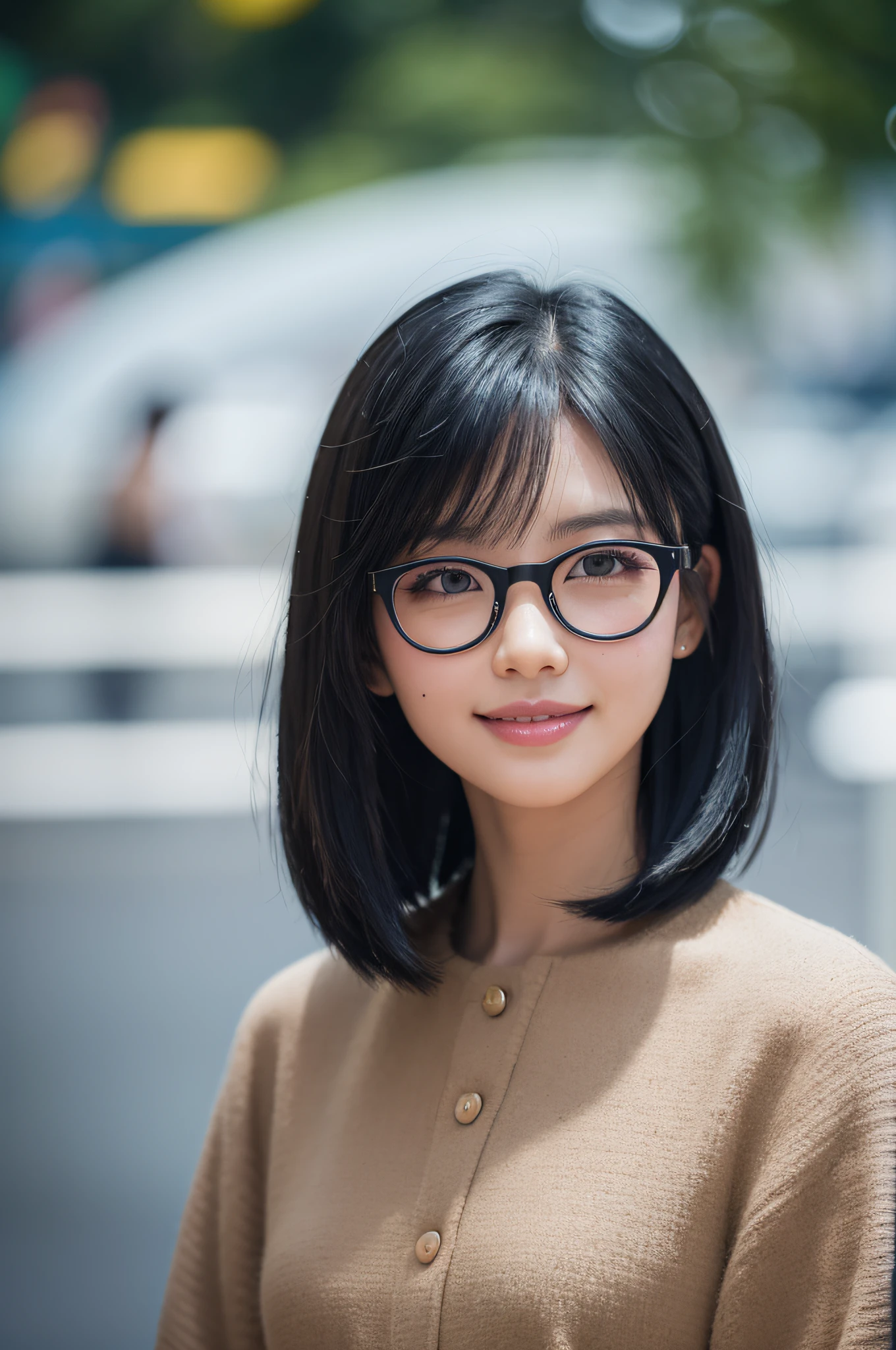 Black hair, longeyelashes, Solid Circle Eyes, lightsmile, Medium Hair, shairband, bespectacled, Mole under the eyes, surrealism, drop shadow, anaglyph, stereograms, Atmospheric perspective, depth of fields, One-person viewpoint, Bokeh, Sony FE GM, 8K, Super Detail, ccurate, Best Quality, nffsw