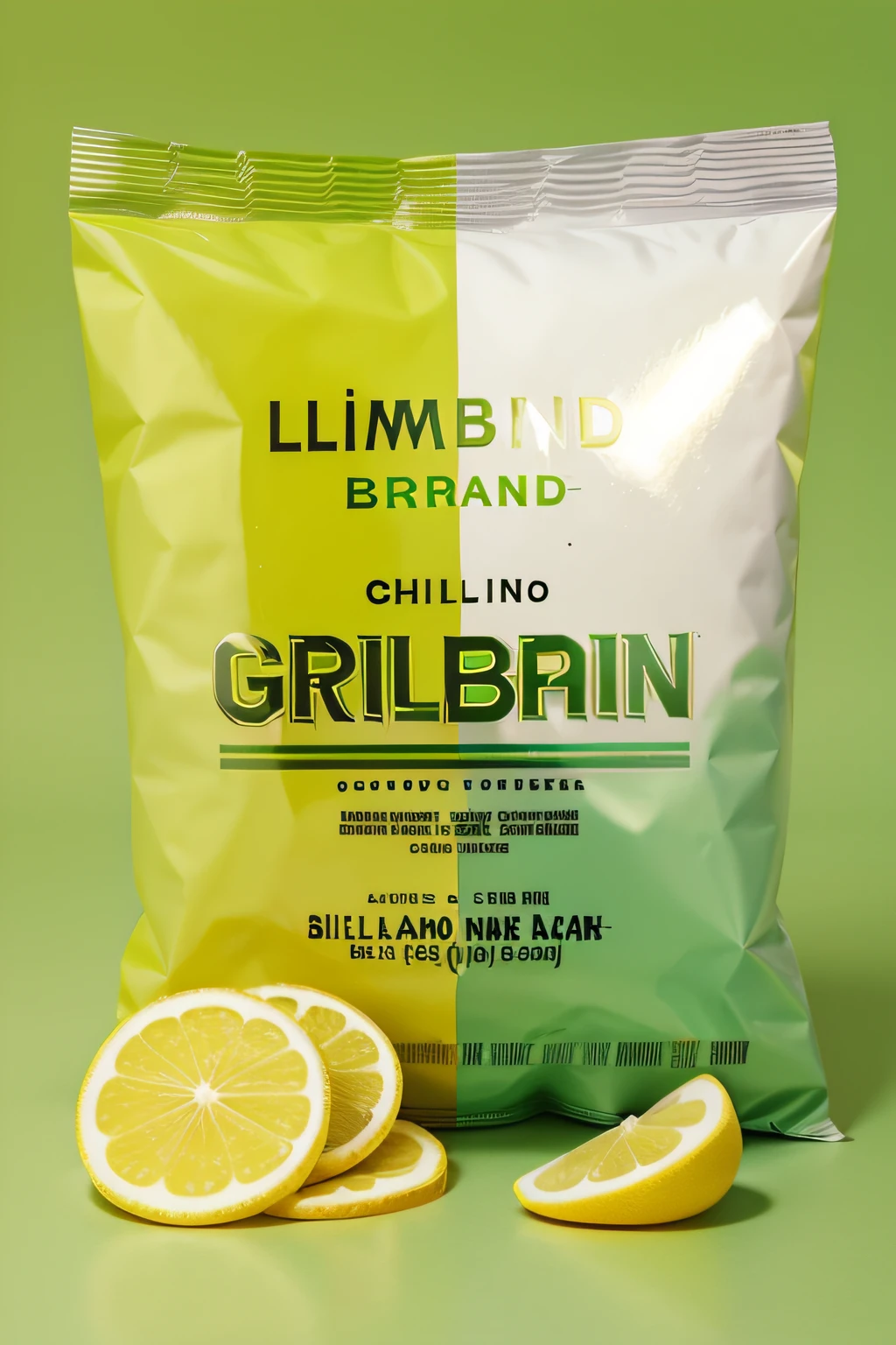 A design for Aline brand chips that have a green background and are lemon flavored