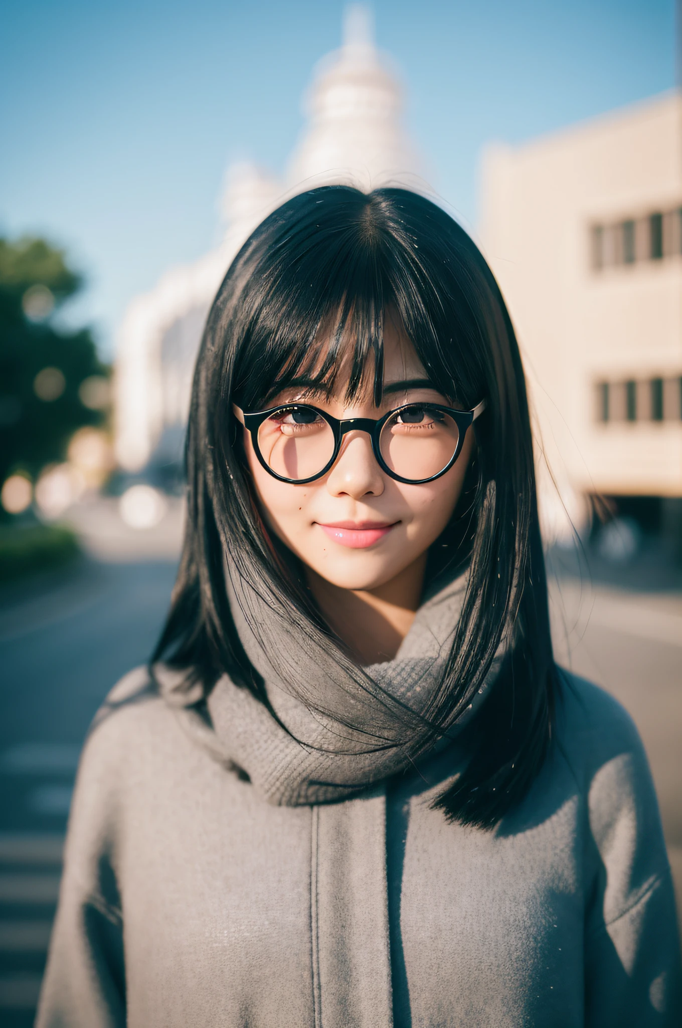 Black hair, longeyelashes, Solid Circle Eyes, lightsmile, Medium Hair, shairband, bespectacled, Mole under the eyes, surrealism, drop shadow, anaglyph, stereograms, Atmospheric perspective, depth of fields, One-person viewpoint, Bokeh, Sony FE GM, 8K, Super Detail, ccurate, Best Quality,