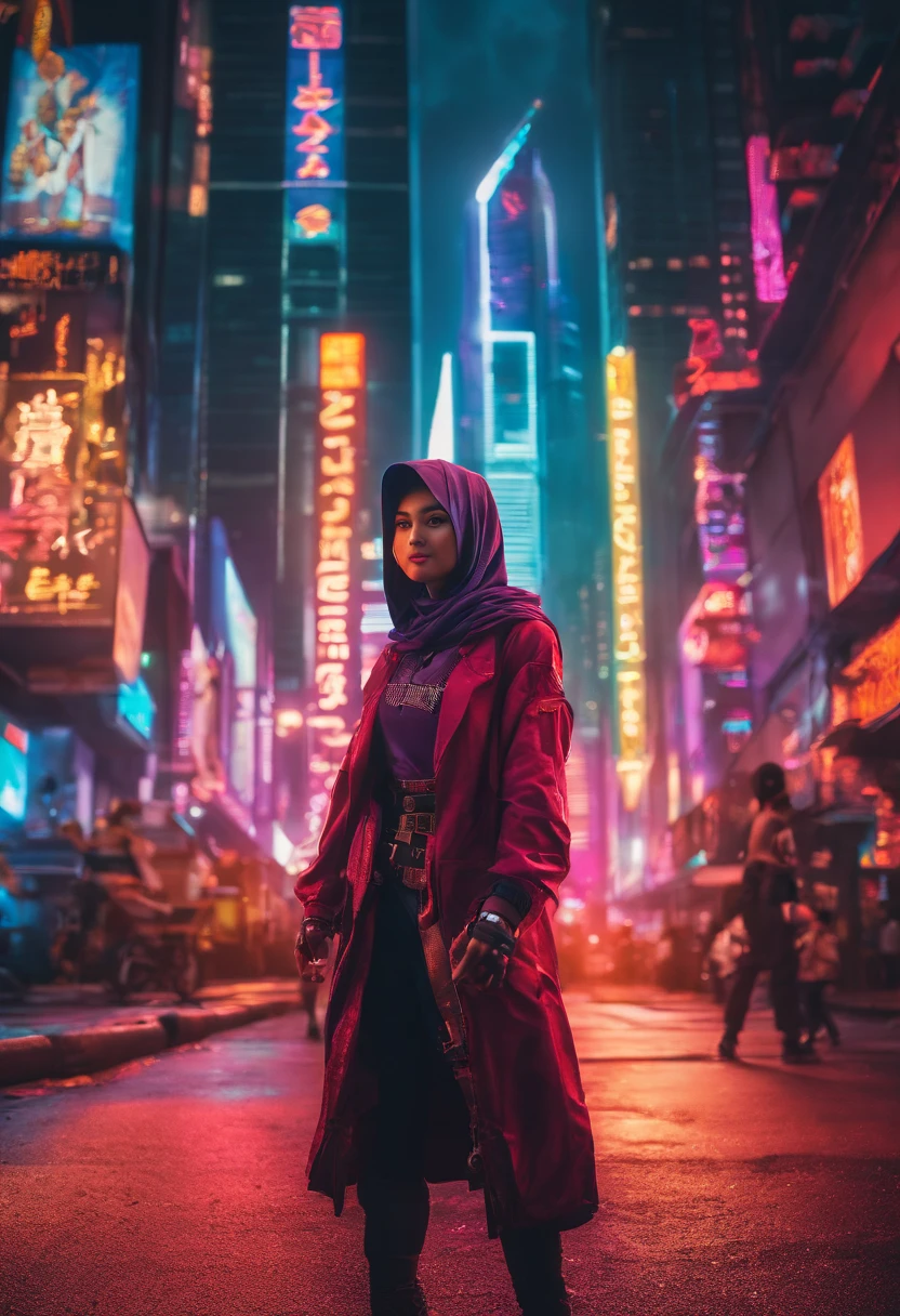 Capture the intensity of a magical battle within 2 Malay girl in hijab. Freeze the moment as she wields powerful spells or martial arts moves against mystical adversaries. Utilize dynamic angles and fast shutter speed to convey the action, 35mm, over-the-shoulder shot,cool-toned color grading, depth of field cinematography effect, Natural Lighting, high quality, ultra detail, 8k resolution,