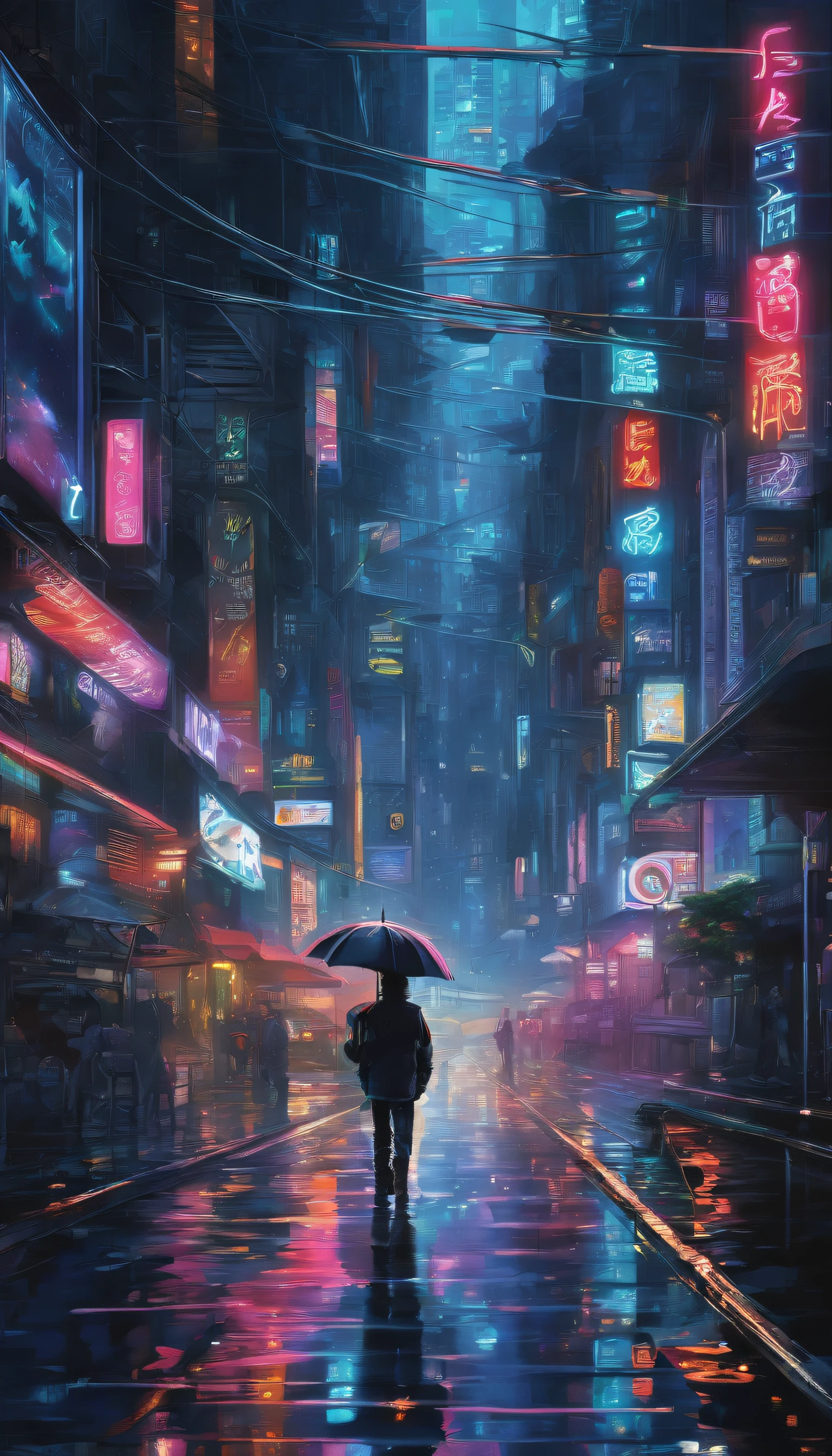 people walking on the road at night, cyberpunk blade runner art, In the cyberpunk city, cyberpunk street, cyberpunk artstyle, futuristic street, cyberpunk theme art, Detailed neon cyberpunk city, Cyberpunk in Cyberpunk City, Cyberpunk fantasy landscape, In a futuristic cyberpunk city, cyber punk city, Cyberpunk city streets, busy cyberpunk metropolis, Future city streets, cyberpunk atmosphere