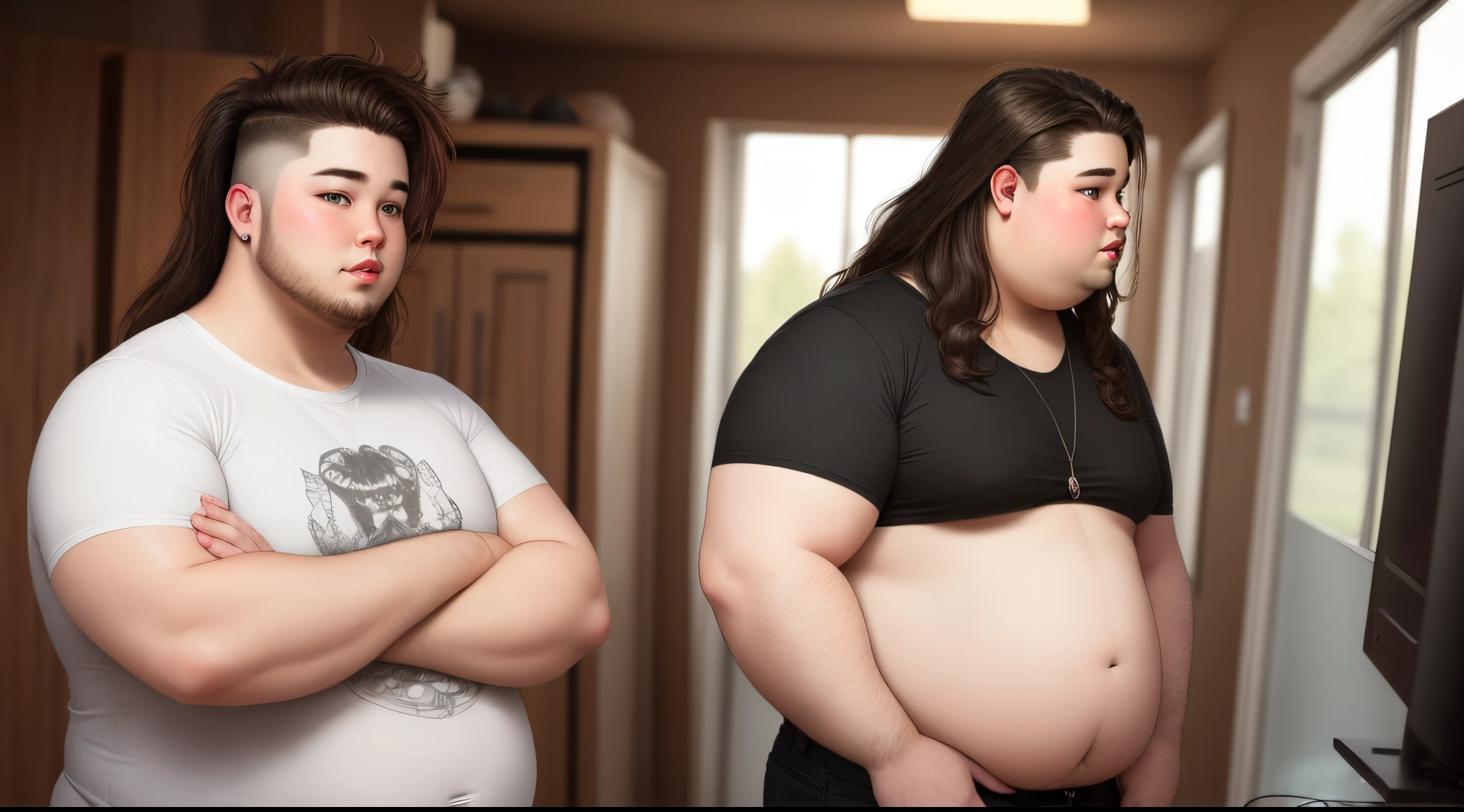Chubby male with a mullet and a septum piercing